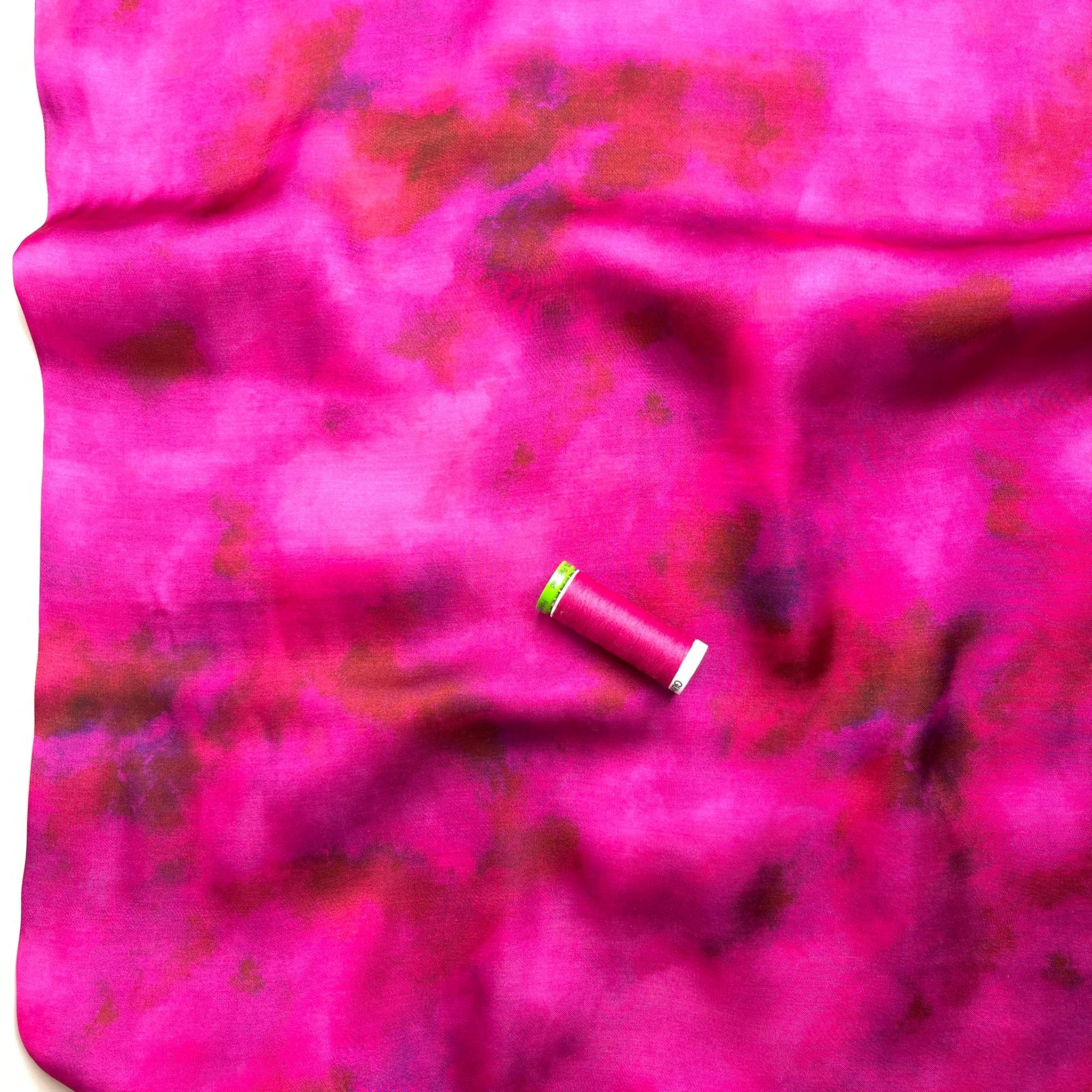 Abstract Magenta Viscose Sateen Fabric