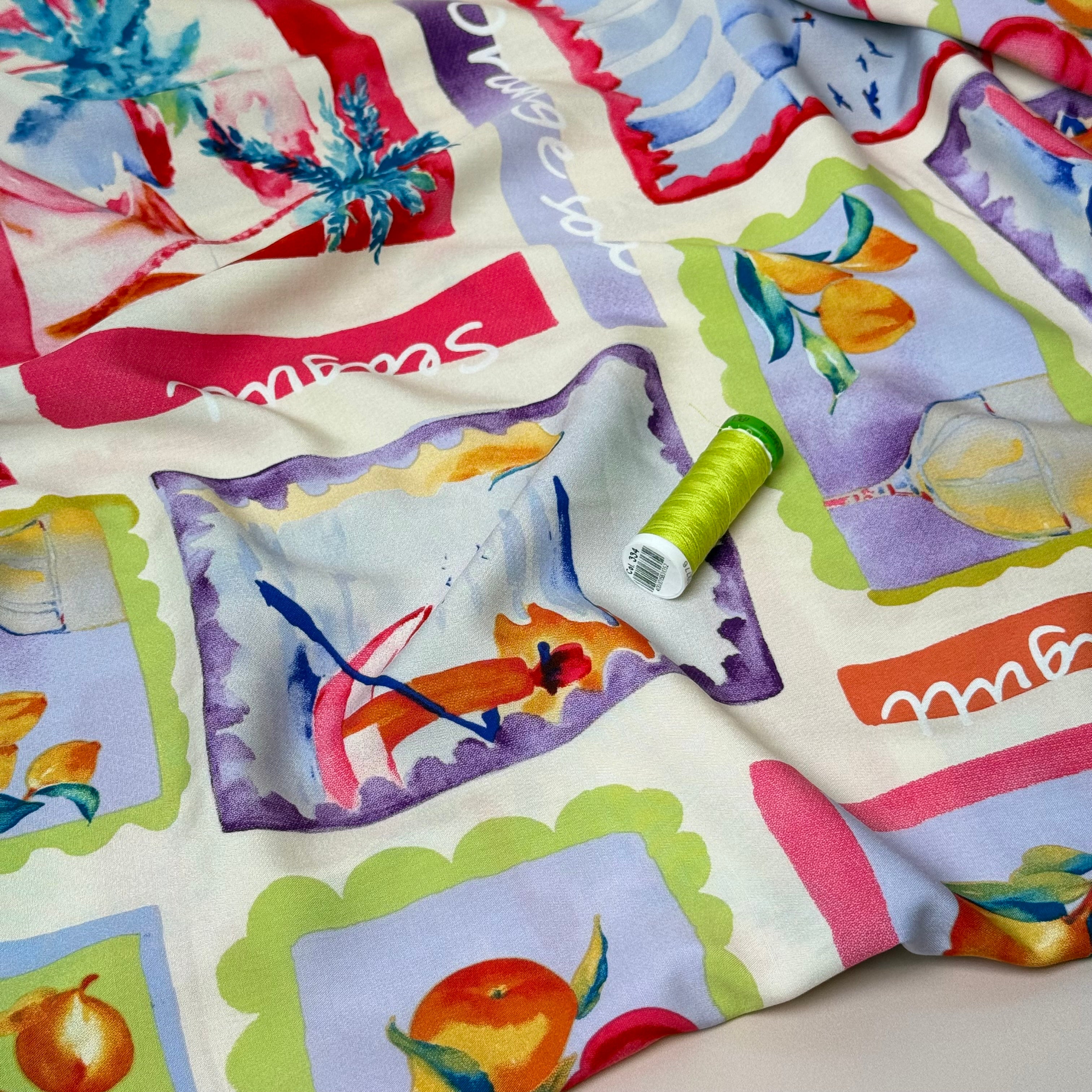 Holiday Stamps Viscose Poplin Fabric