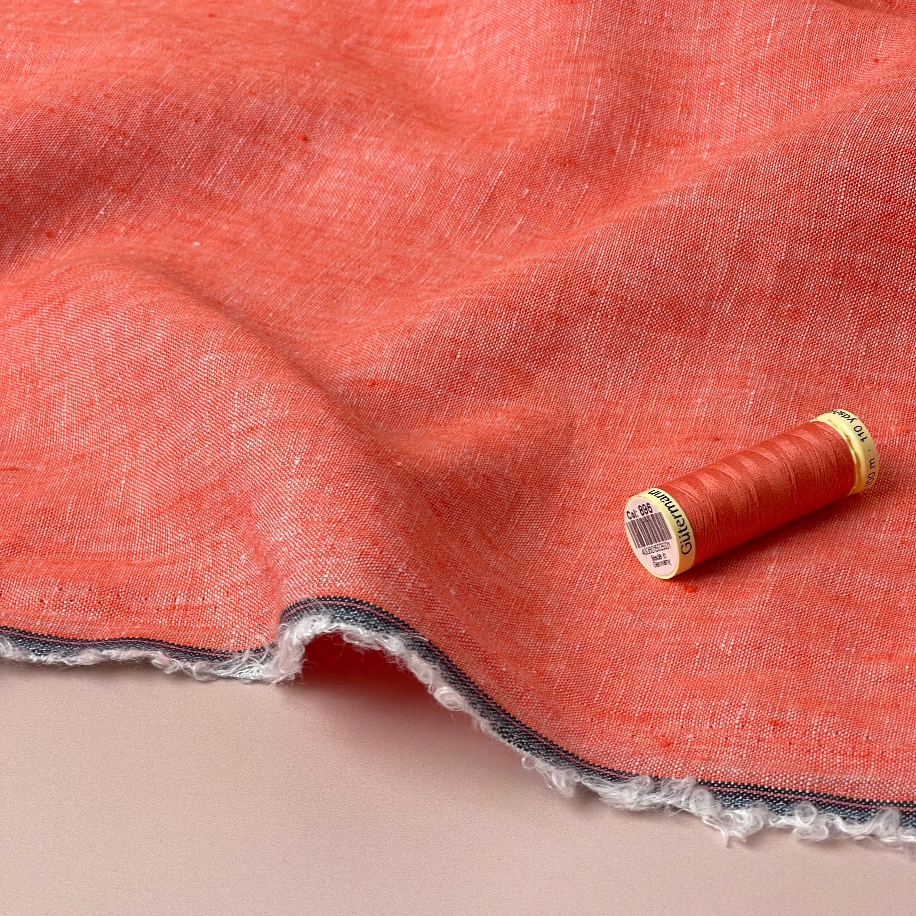 Yarn Dyed Pure Linen Fabric in Orange