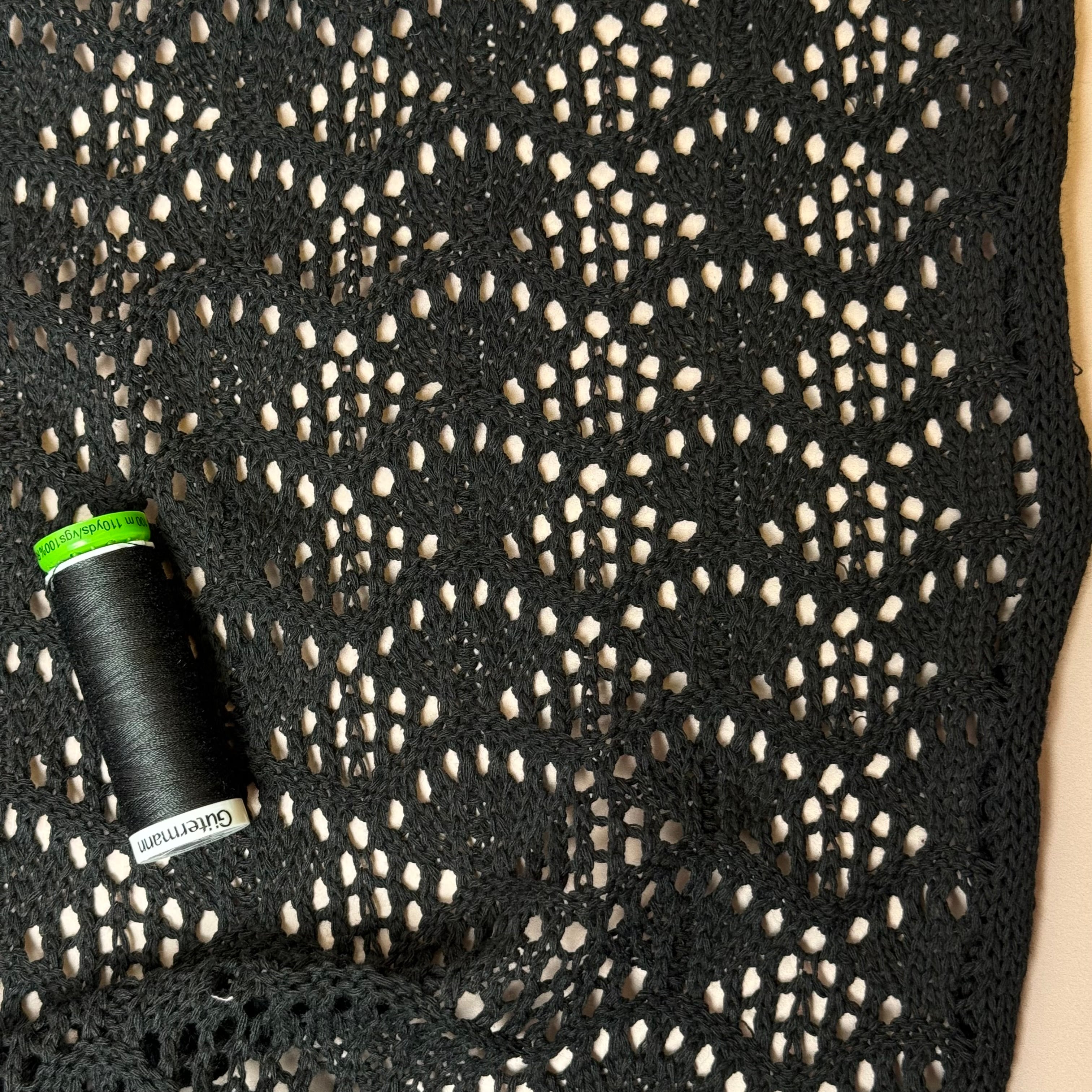 Pure Cotton Crochet Knit in Black