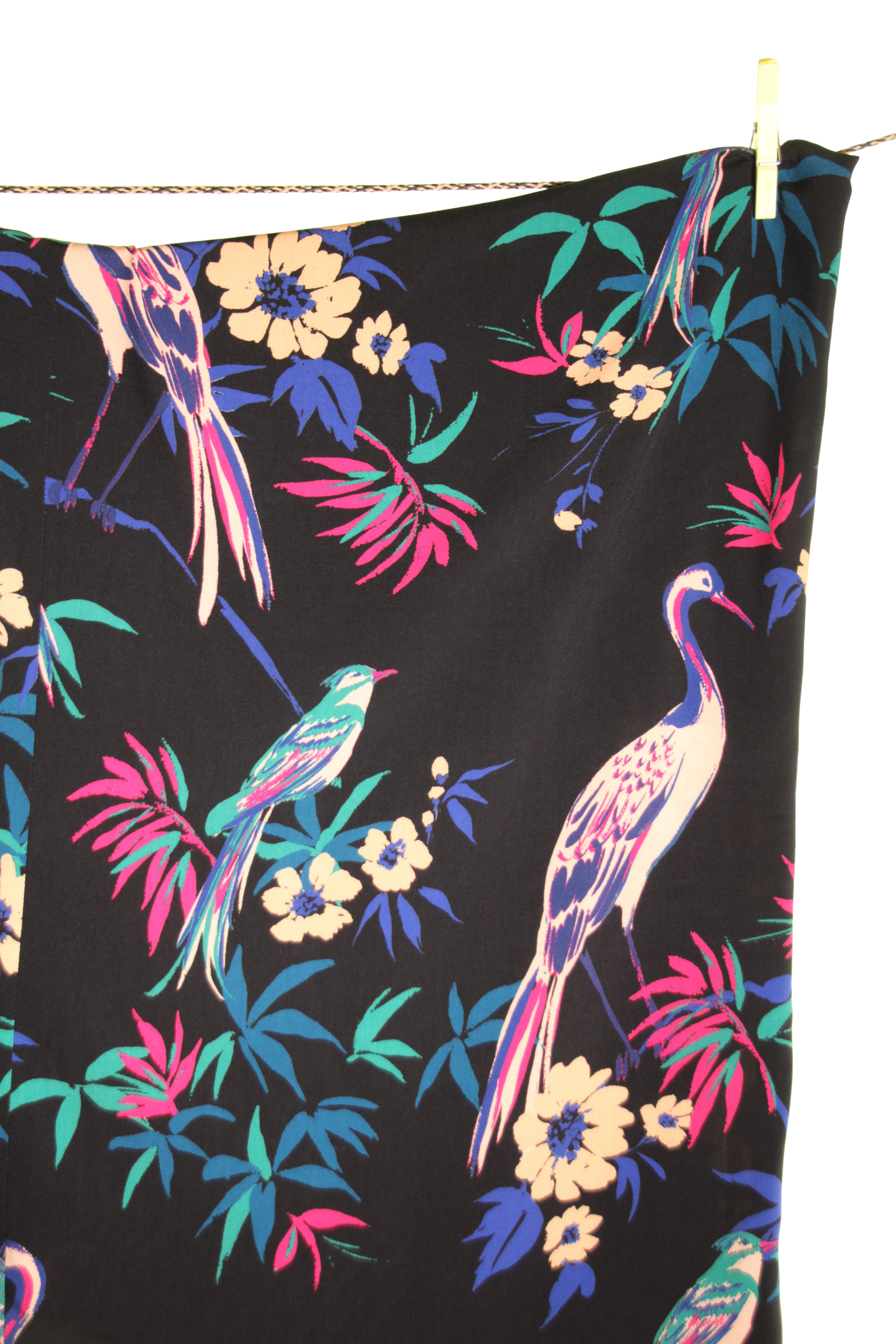 Atelier Jupe - Flowers and Birds on Black Viscose Fabric
