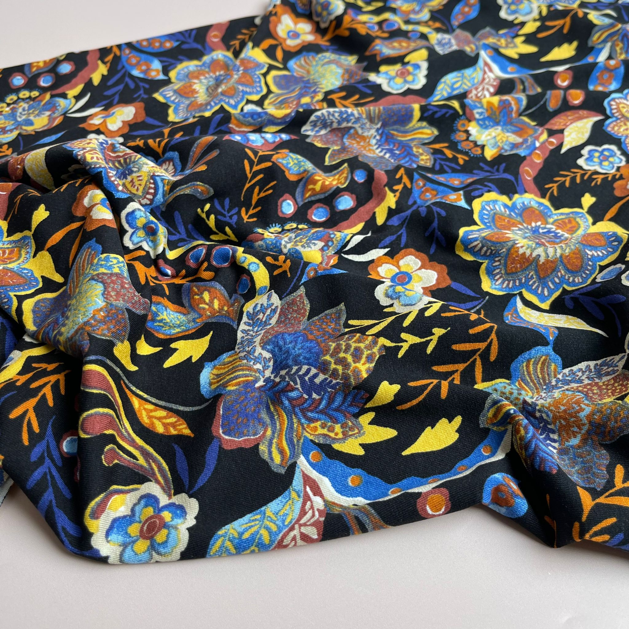 Autumn Flowers De Luxe Viscose Jersey Fabric