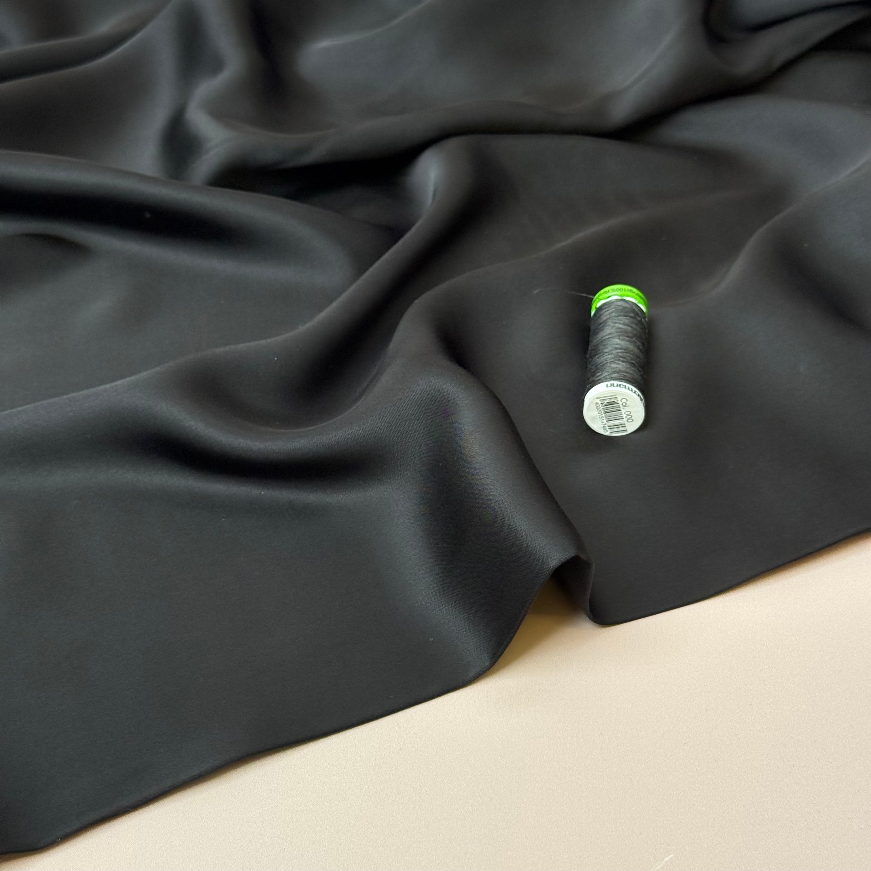 Black Solid Viscose Sateen Fabric