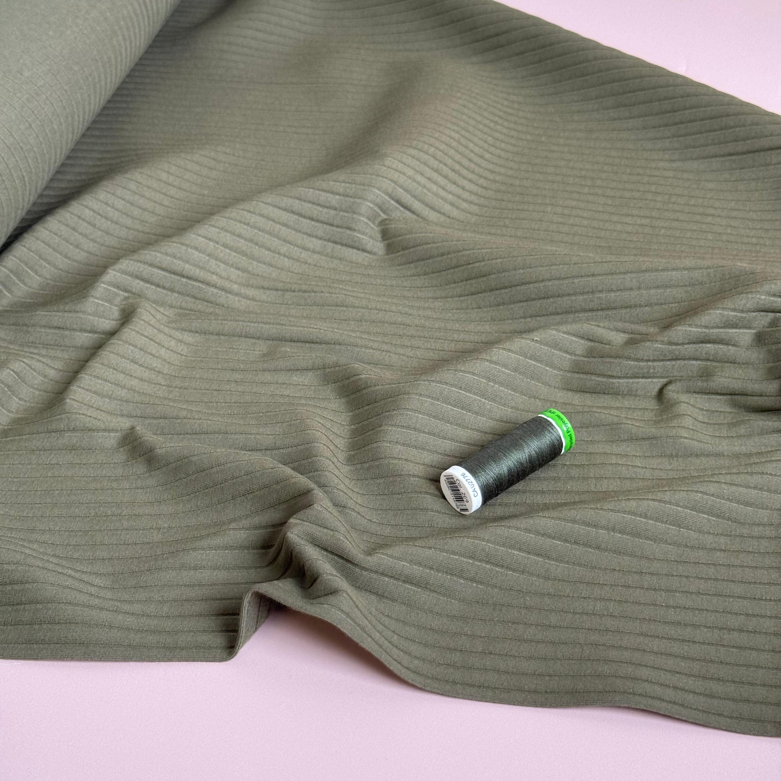 Olive Green Cotton Ribbed Jersey