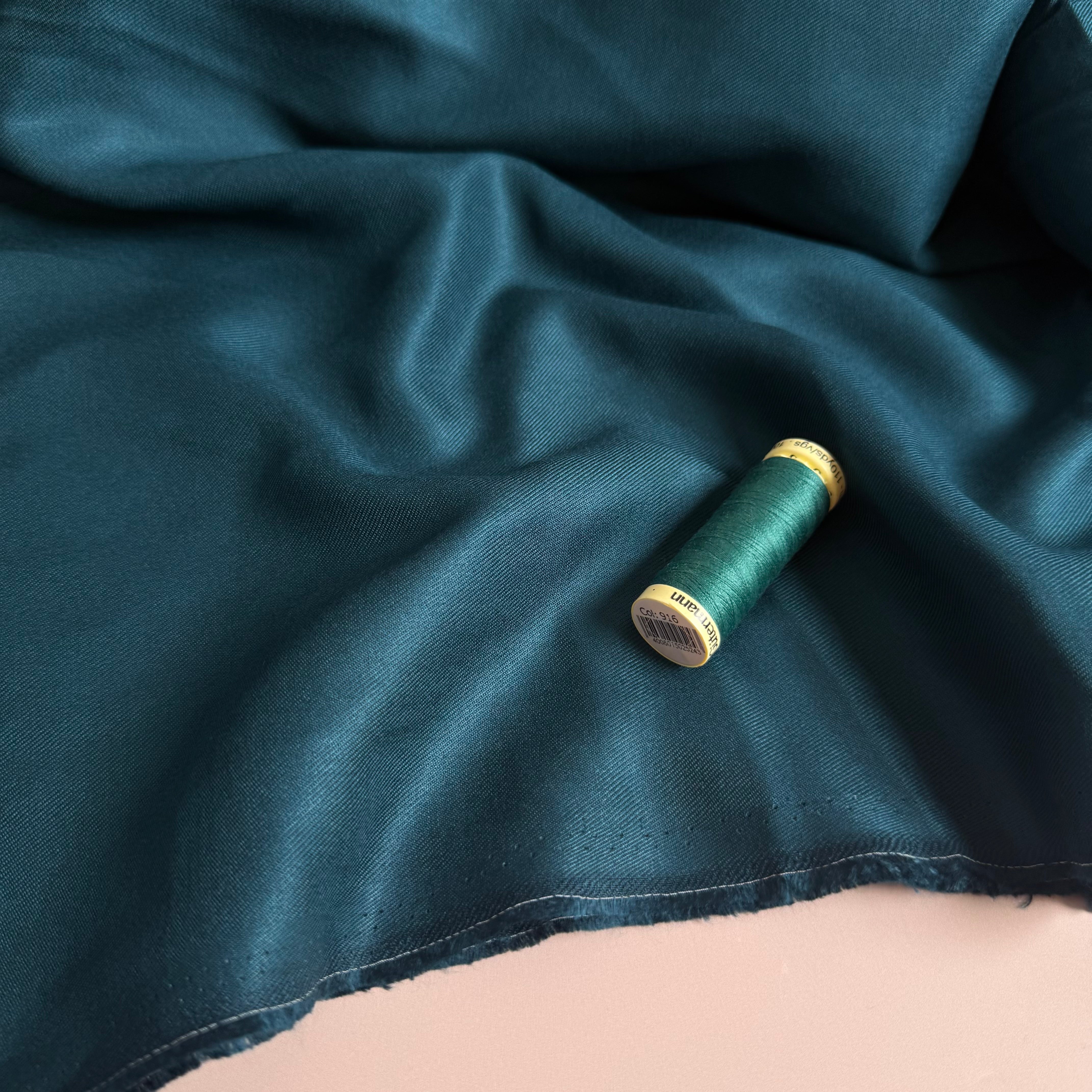 Ex-Designer Deadstock - Atlantic Teal Solid Viscose Twill Fabric