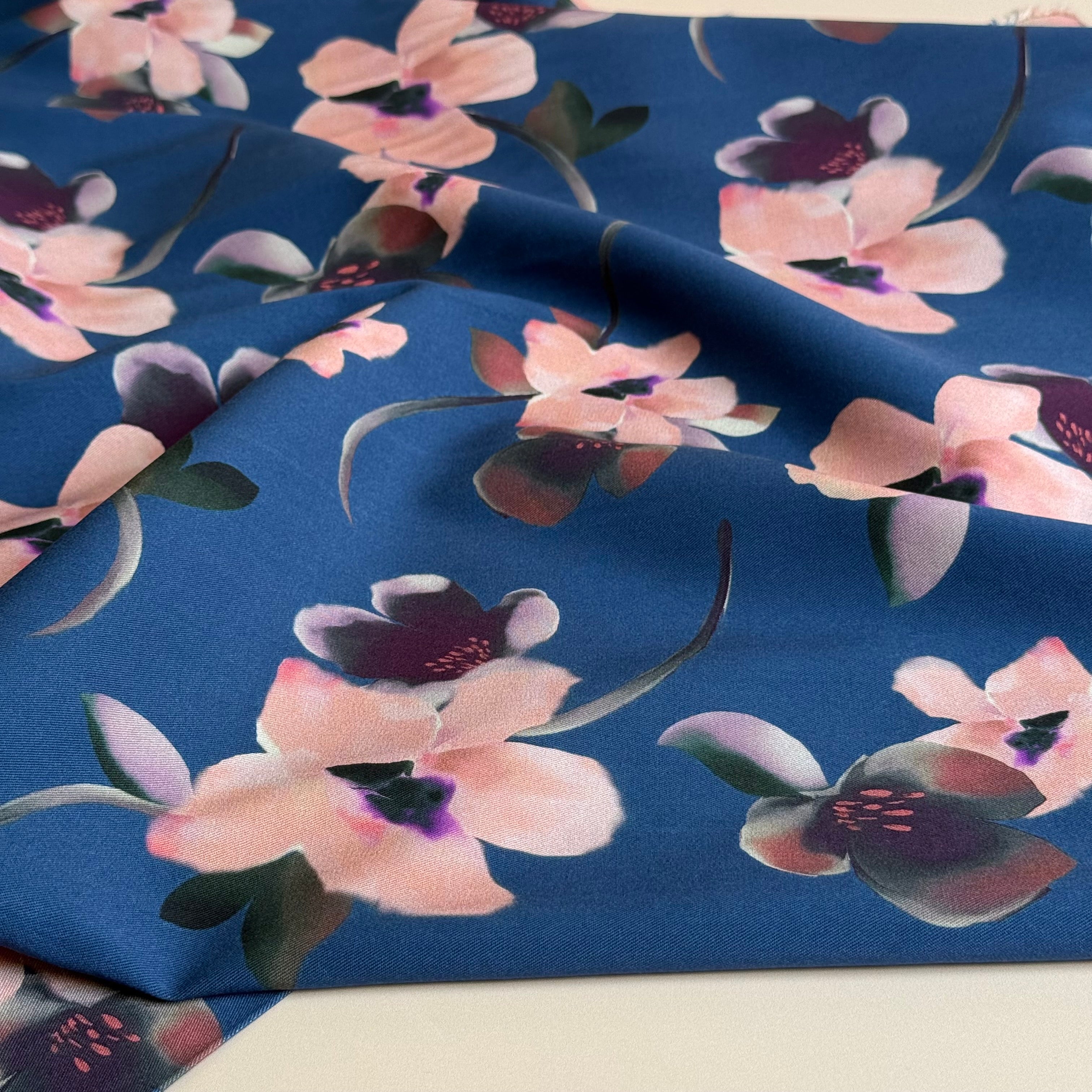 Rosella Watercolour Flowers Viscose Twill with Stretch