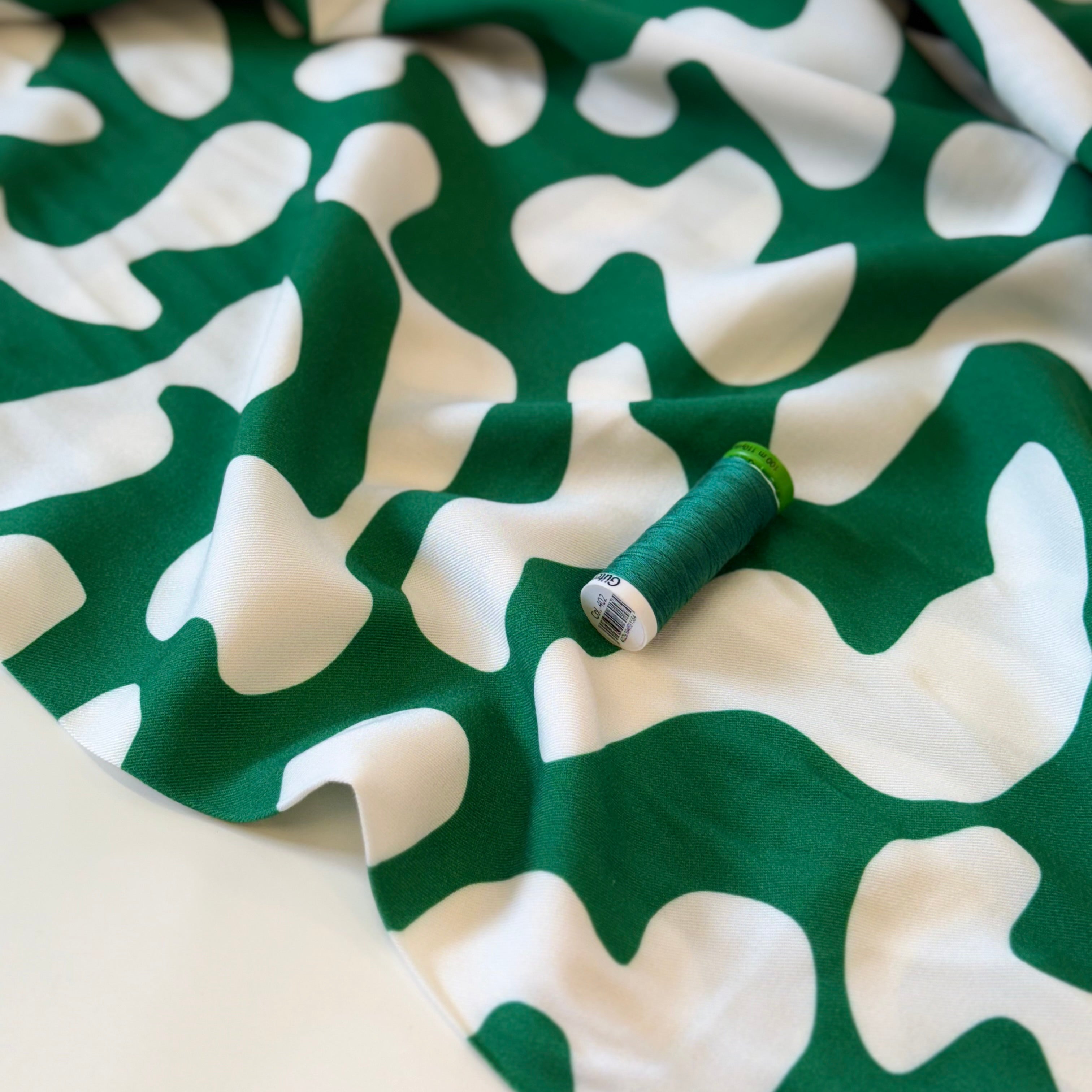 Light & Lush - Shapes on Emerald Viscose Twill Fabric