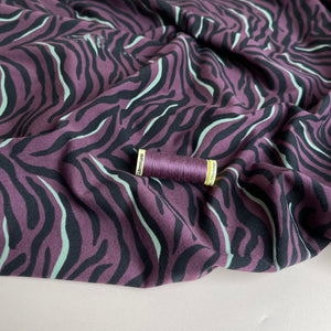 REMNANT 1.47 Metres - Zebra on Mulberry Cotton Jersey Fabric