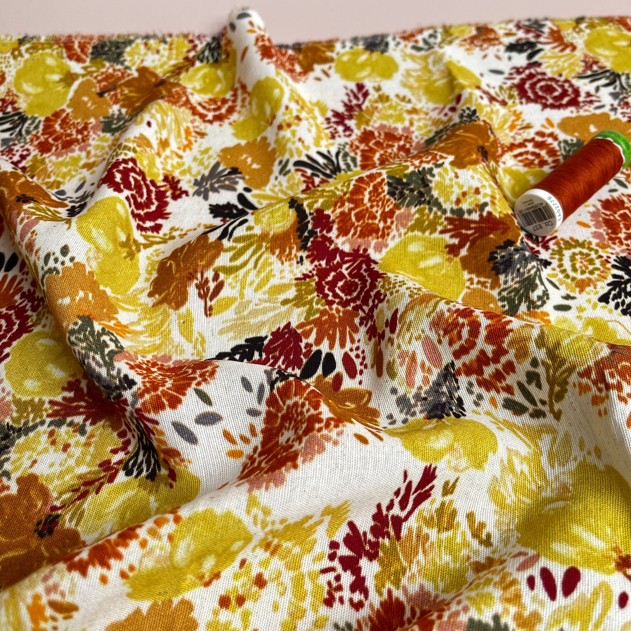 Autumn Sunset Florals Viscose Linen Fabric