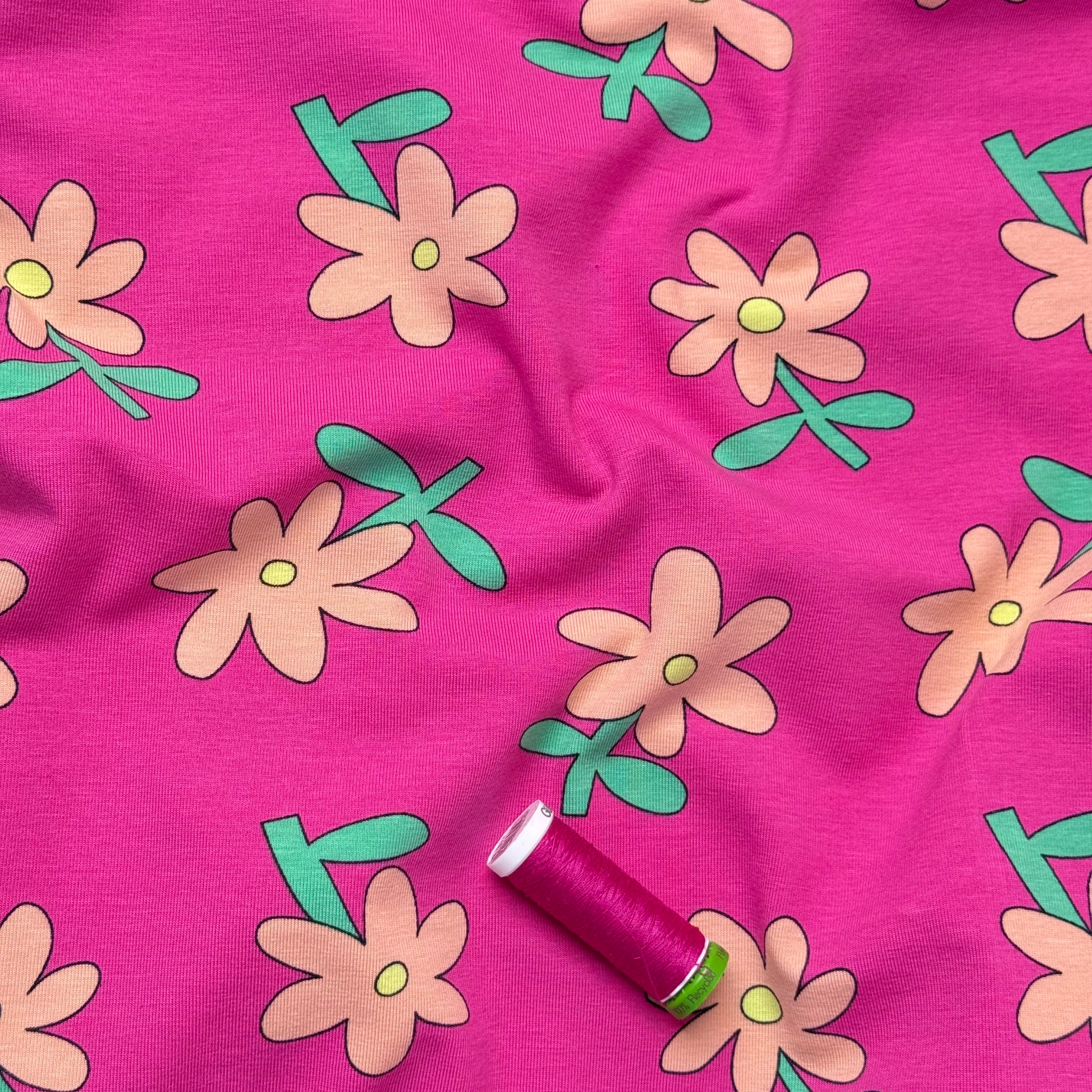 Fun Flowers Fuchsia GOTS Organic Cotton Jersey