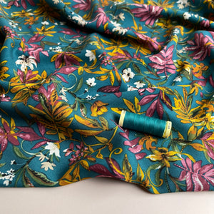 Floral Eve Teal Rayon Viscose Fabric