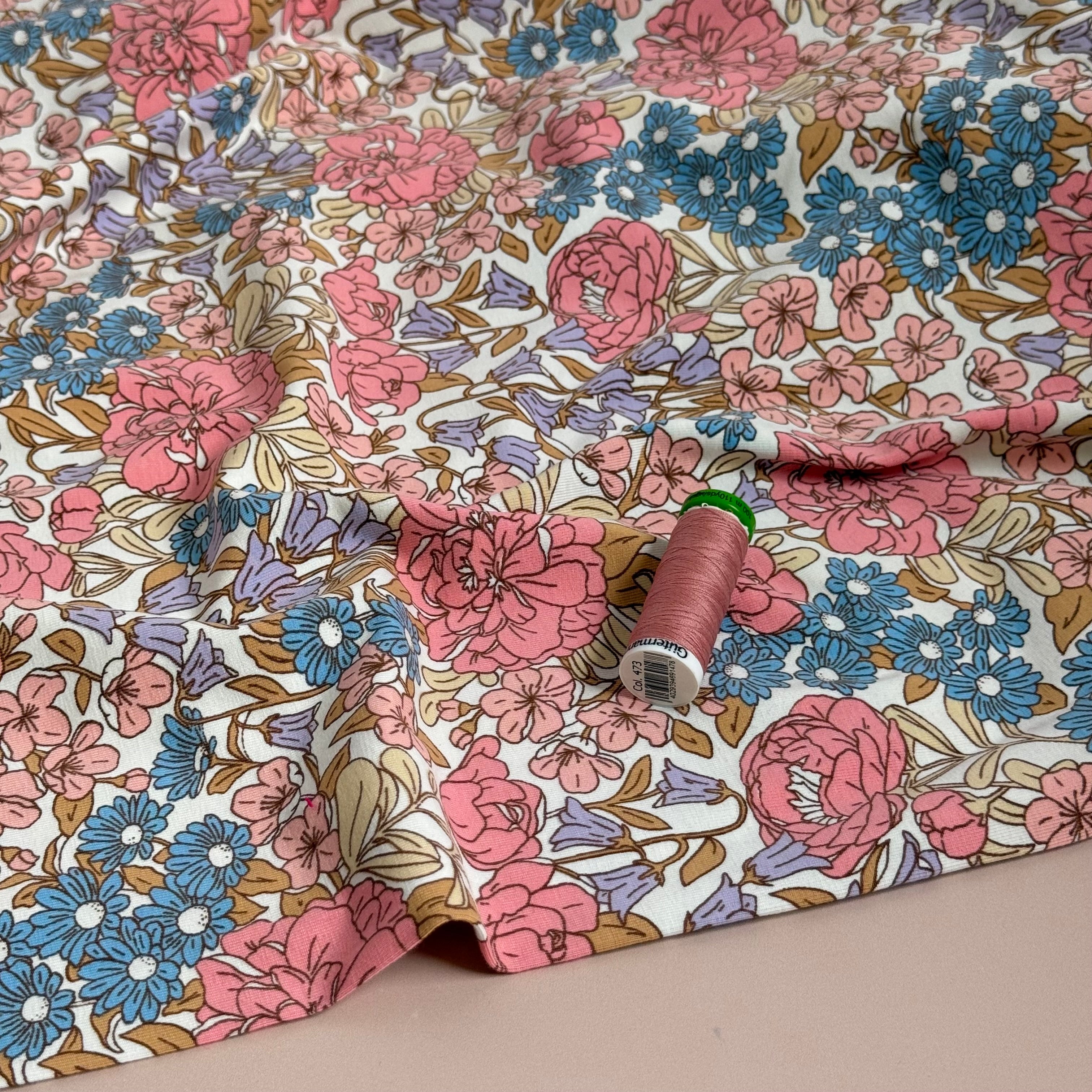Flower Garden Blush Cotton Jersey Fabric