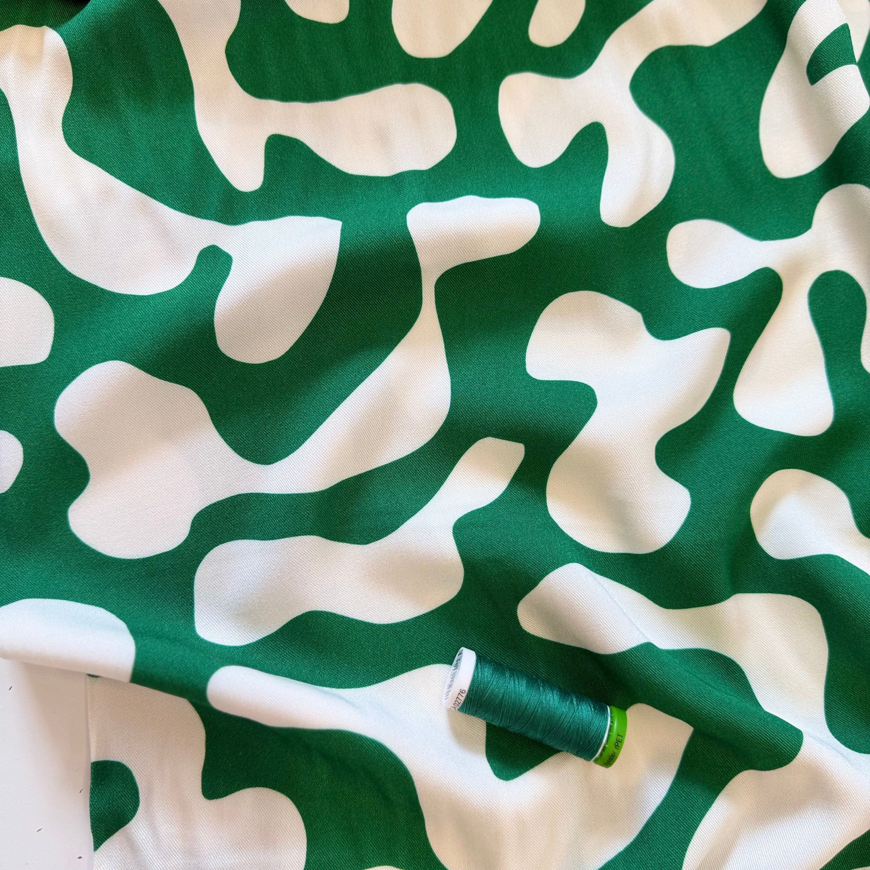 Light & Lush - Shapes on Emerald Viscose Twill Fabric