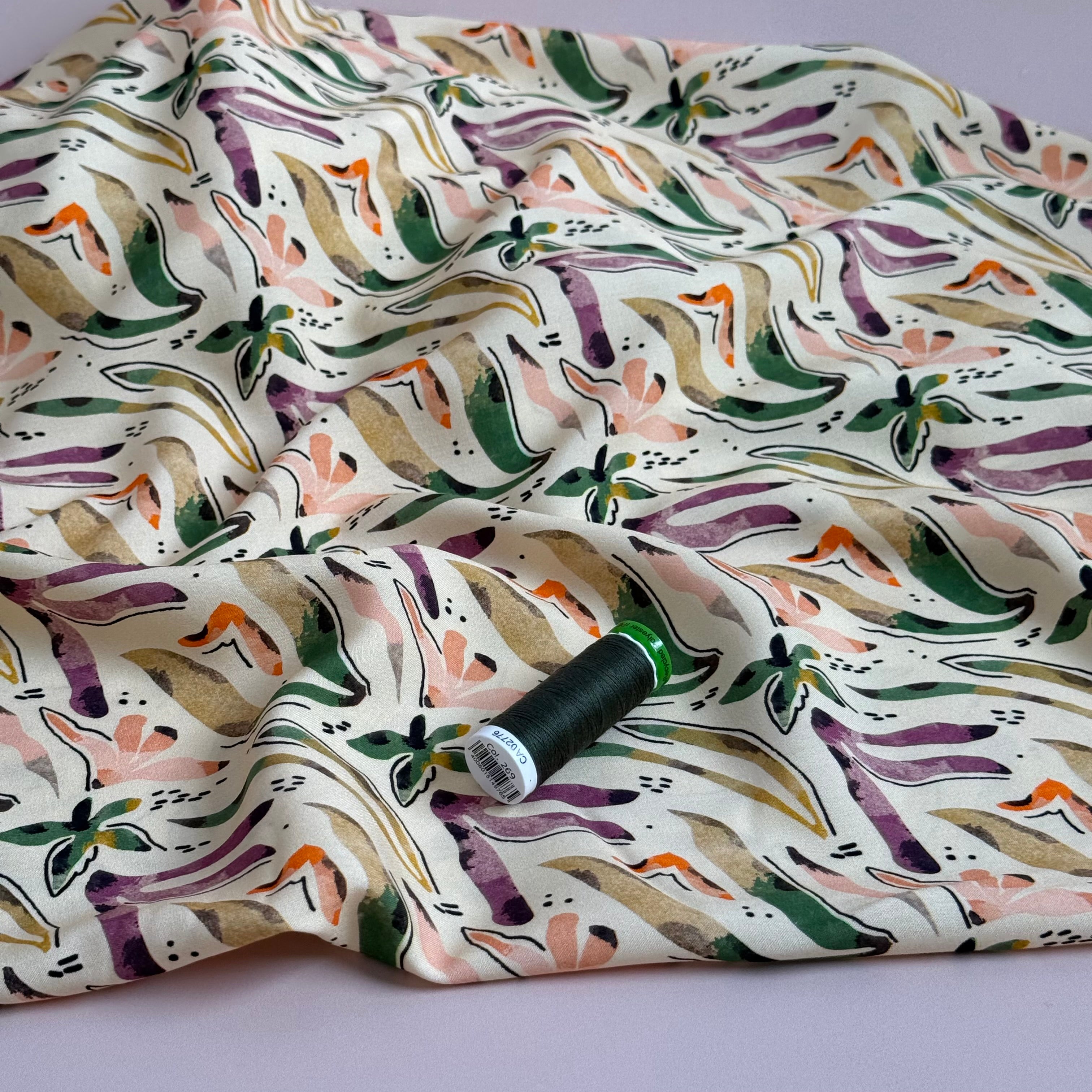 Scattered Foliage Viscose Poplin Fabric