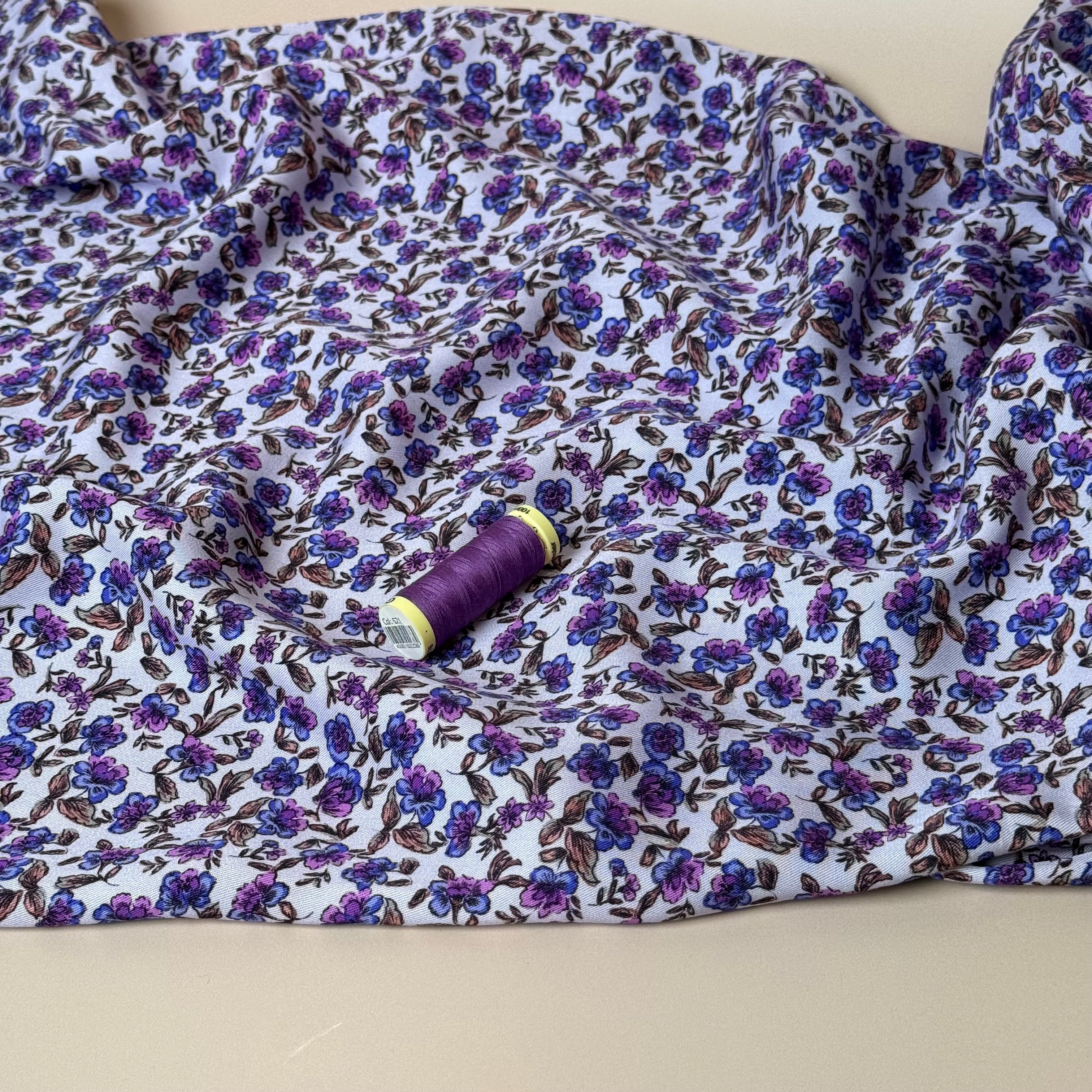 Floral Purple Carnations Viscose Twill Fabric