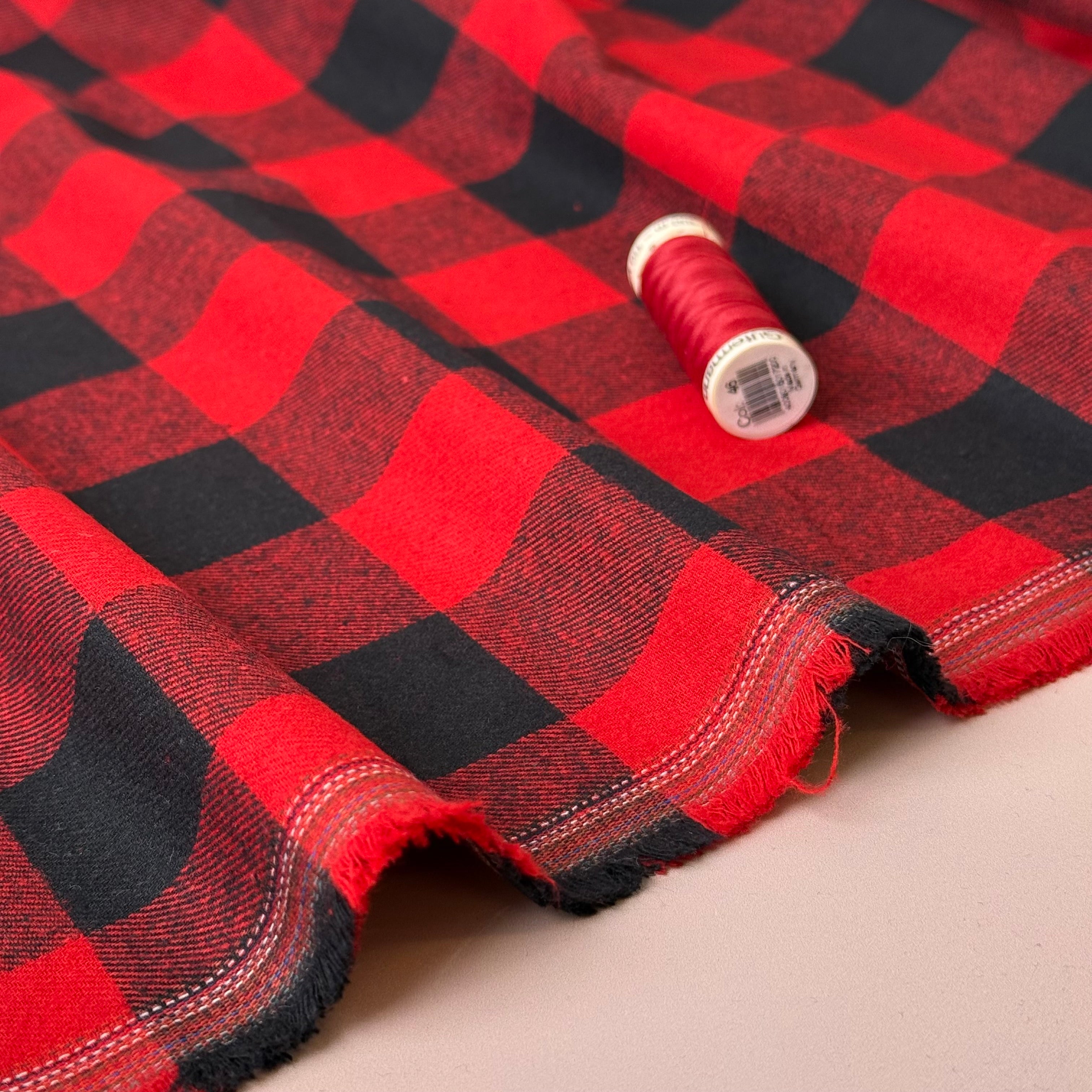 Gingham Black & Red Brushed Cotton Flannel