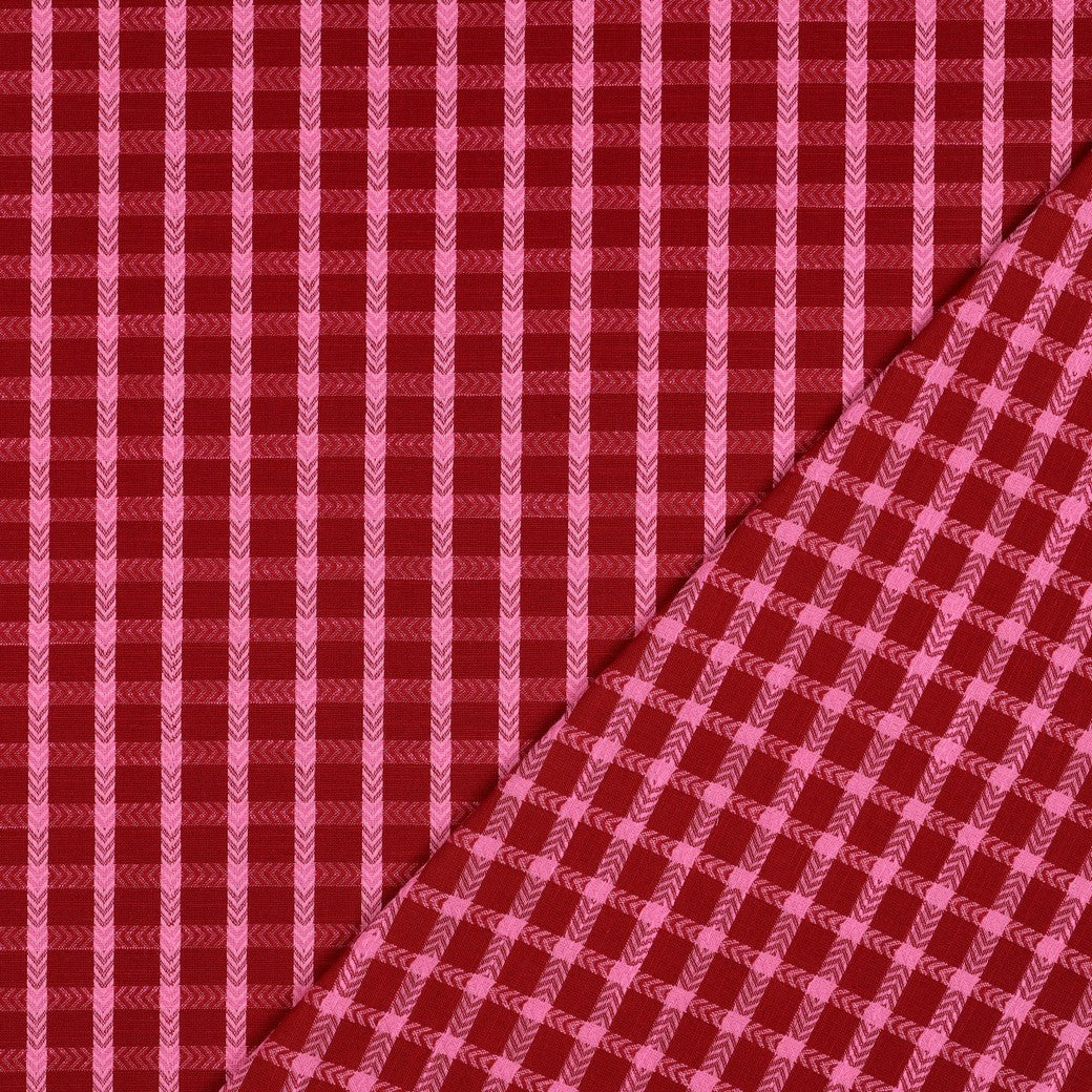 Boho Chevron Checks Red Yarn Dyed Cotton Jacquard