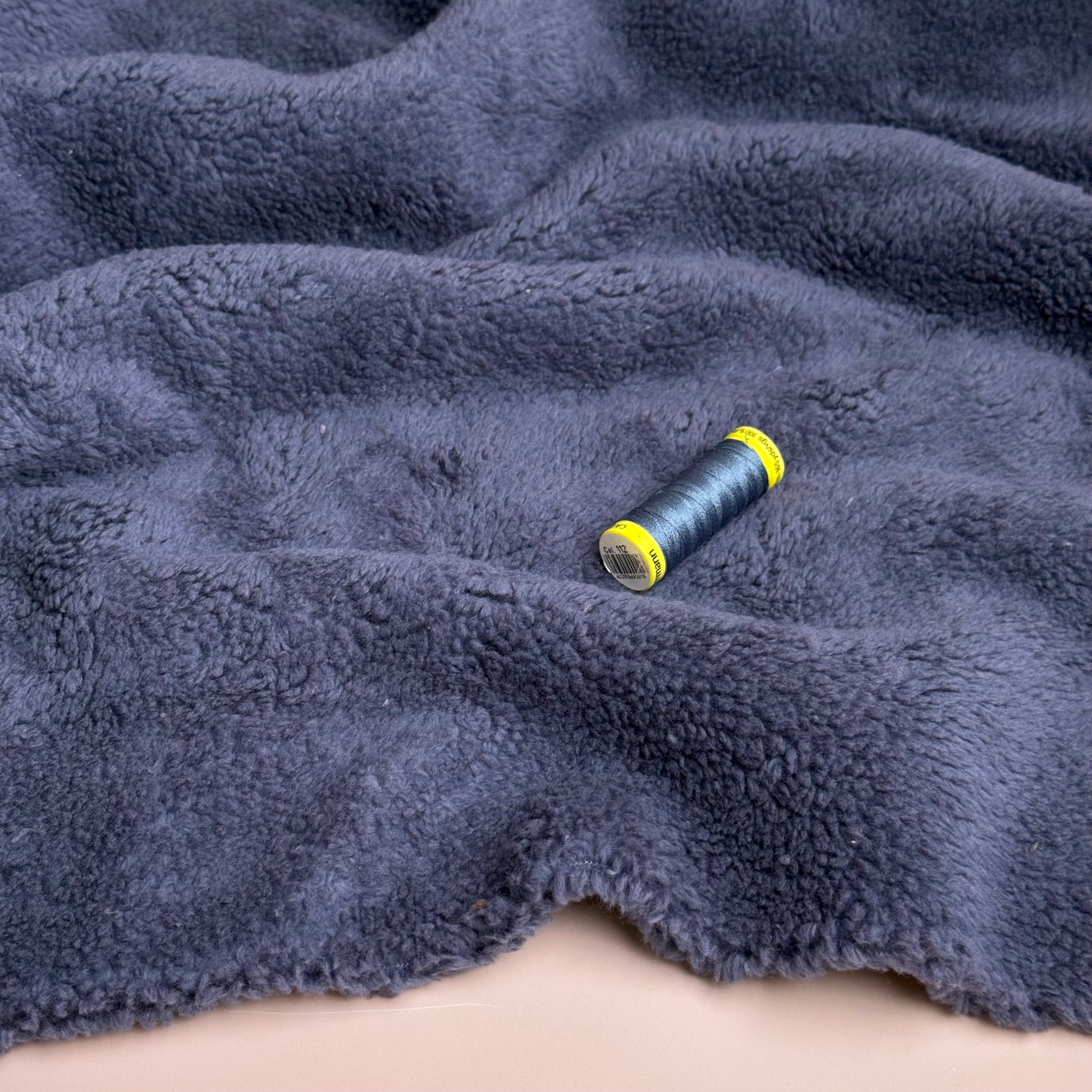 Cotton Teddy Fabric in Denim Blue