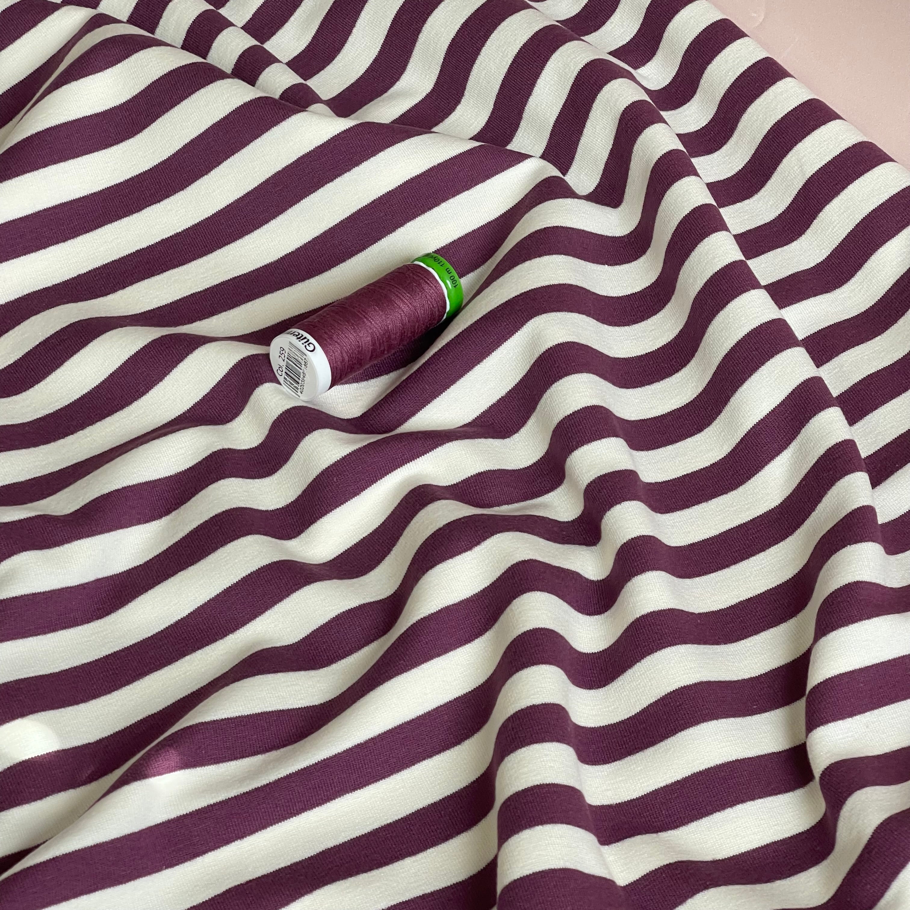 Yarn Dyed Aubergine Stripes Looped Back Cotton French Terry