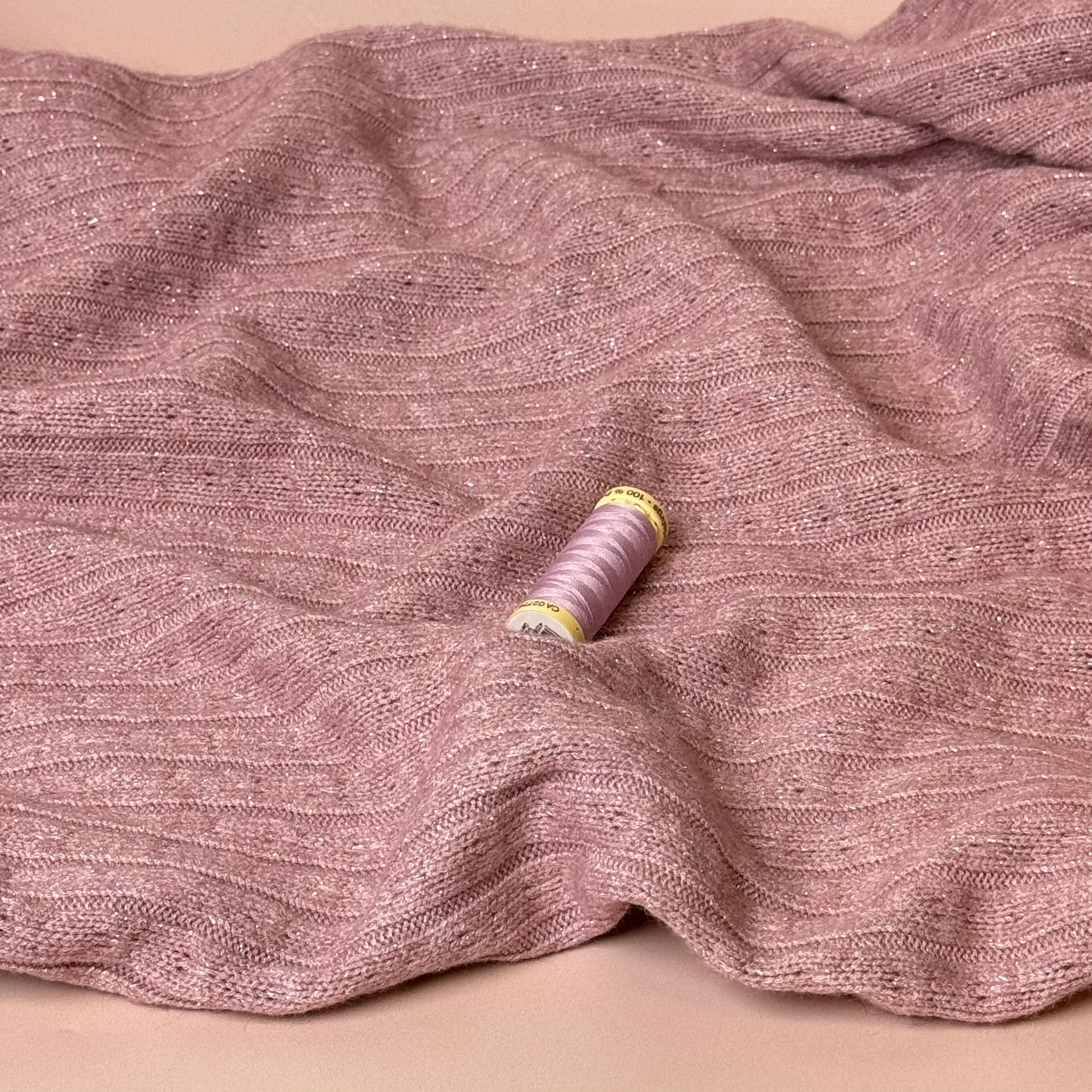Sparkle Viscose Blend Cable Sweater Knit in Rose