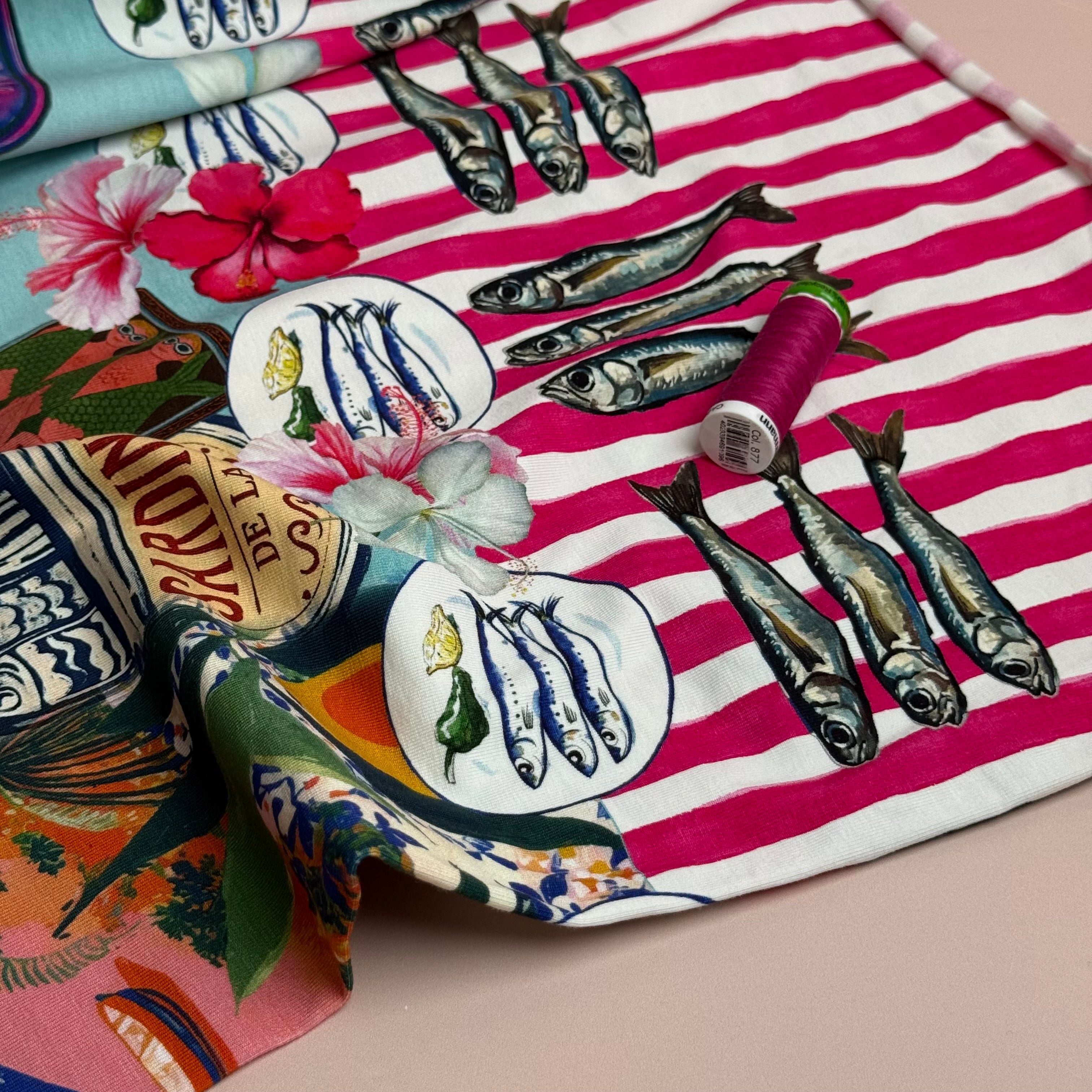 Sardines Panel 150x150 cm Cotton Jersey Fabric - £24 per panel