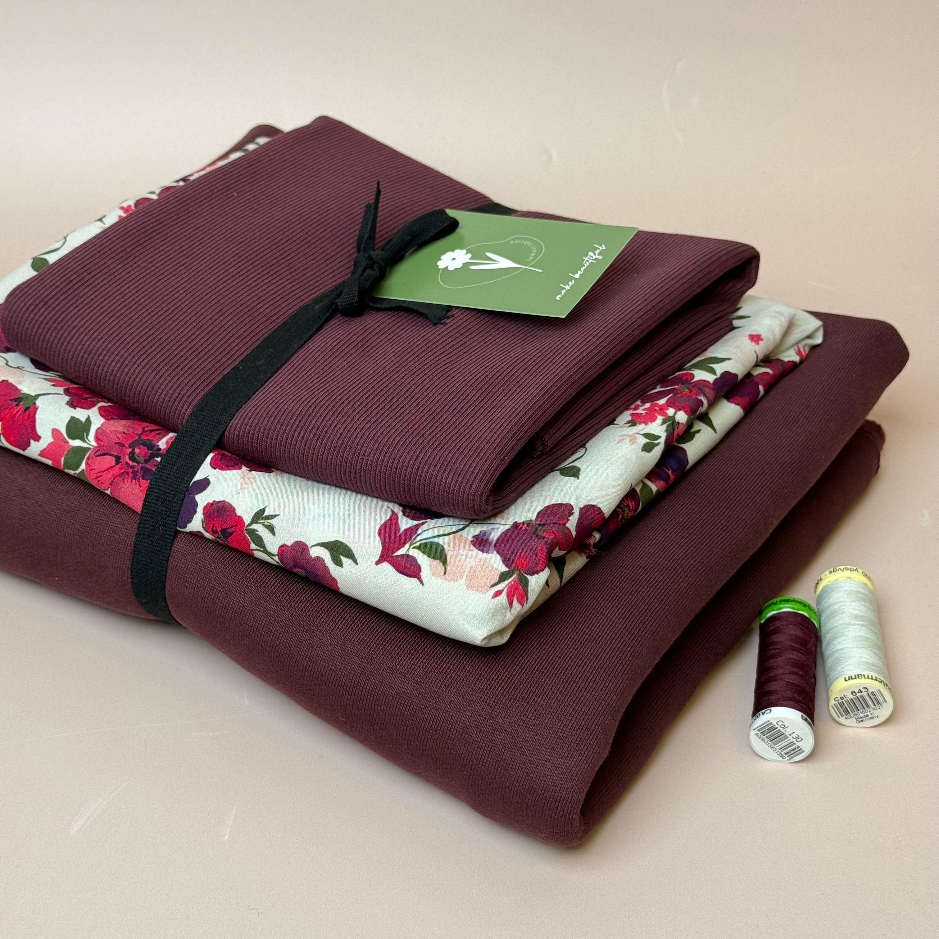 Make an Outfit Colour Bundle - Rosehip Viscose & Brushed Sweatshirt in Grape with Ribbing
