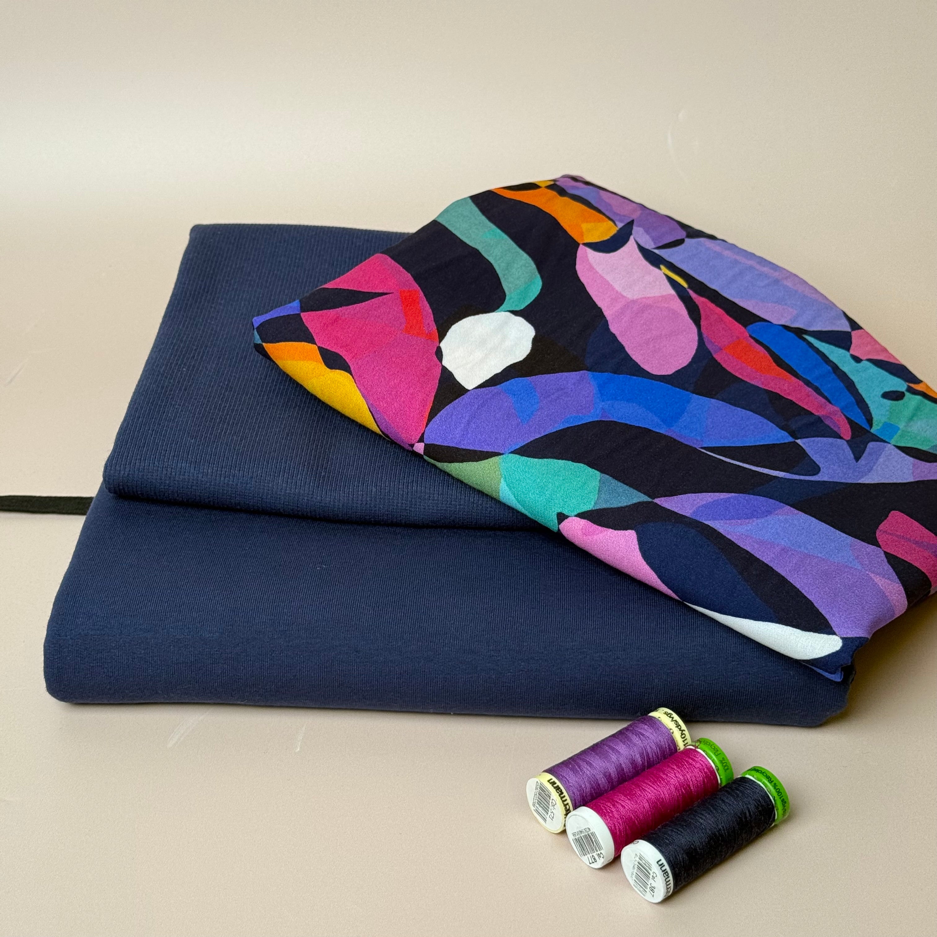 Make an Outfit Colour Bundle - Rainbow Leaves Viscose & Cotton French Terry with Ribbing