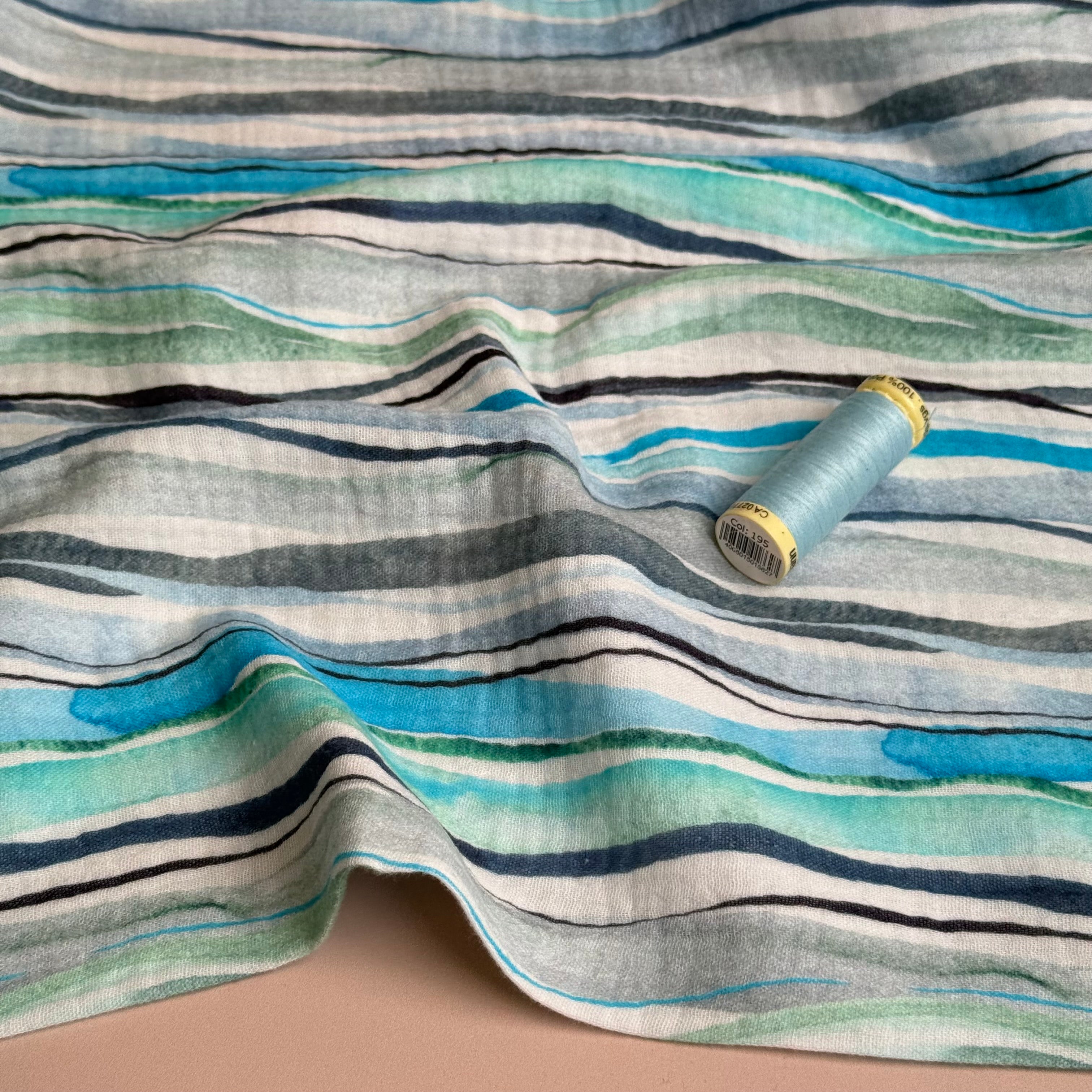 Ocean Vertical Stripes Cotton Double Gauze