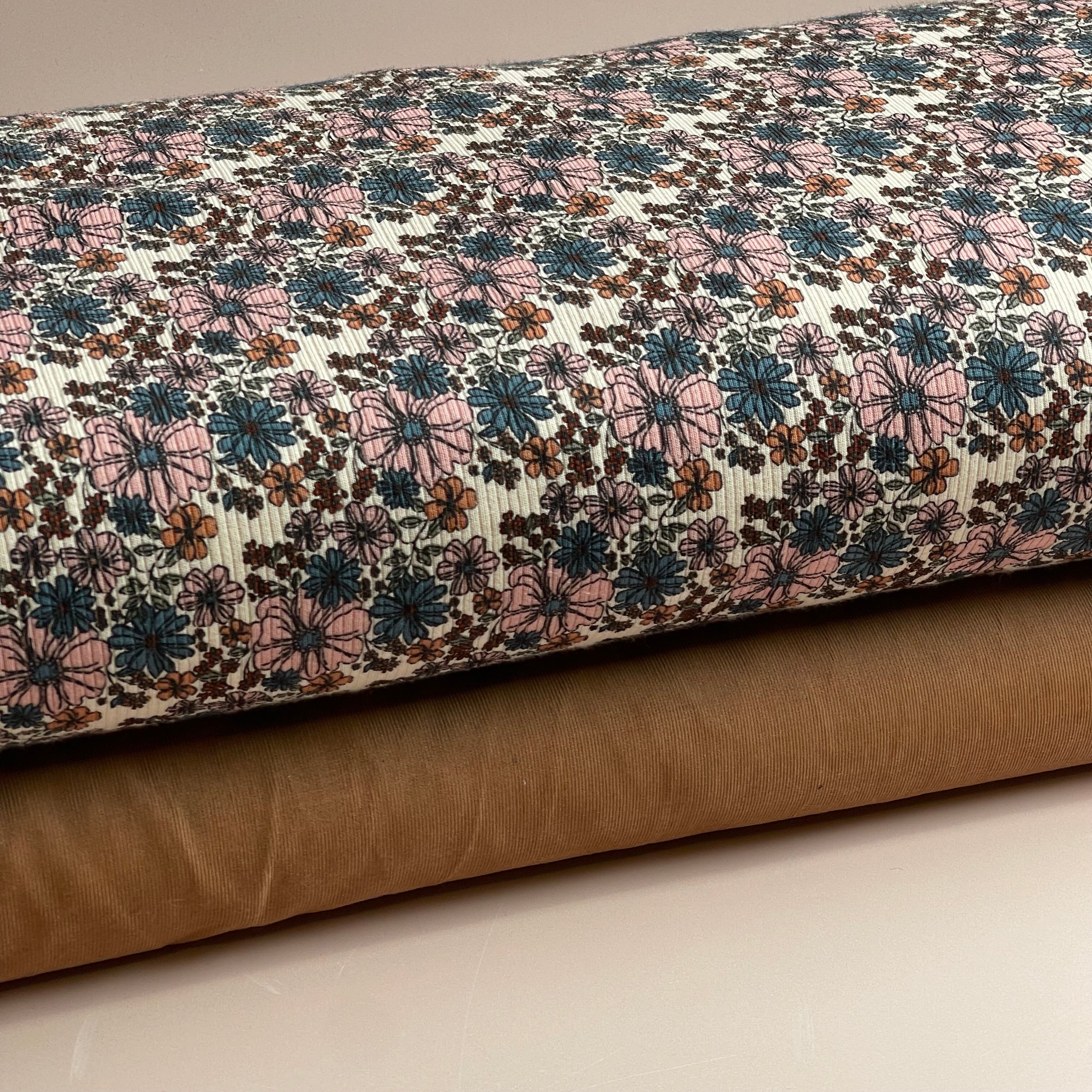 Flower Garden Petrol Cotton Ribbed Jersey