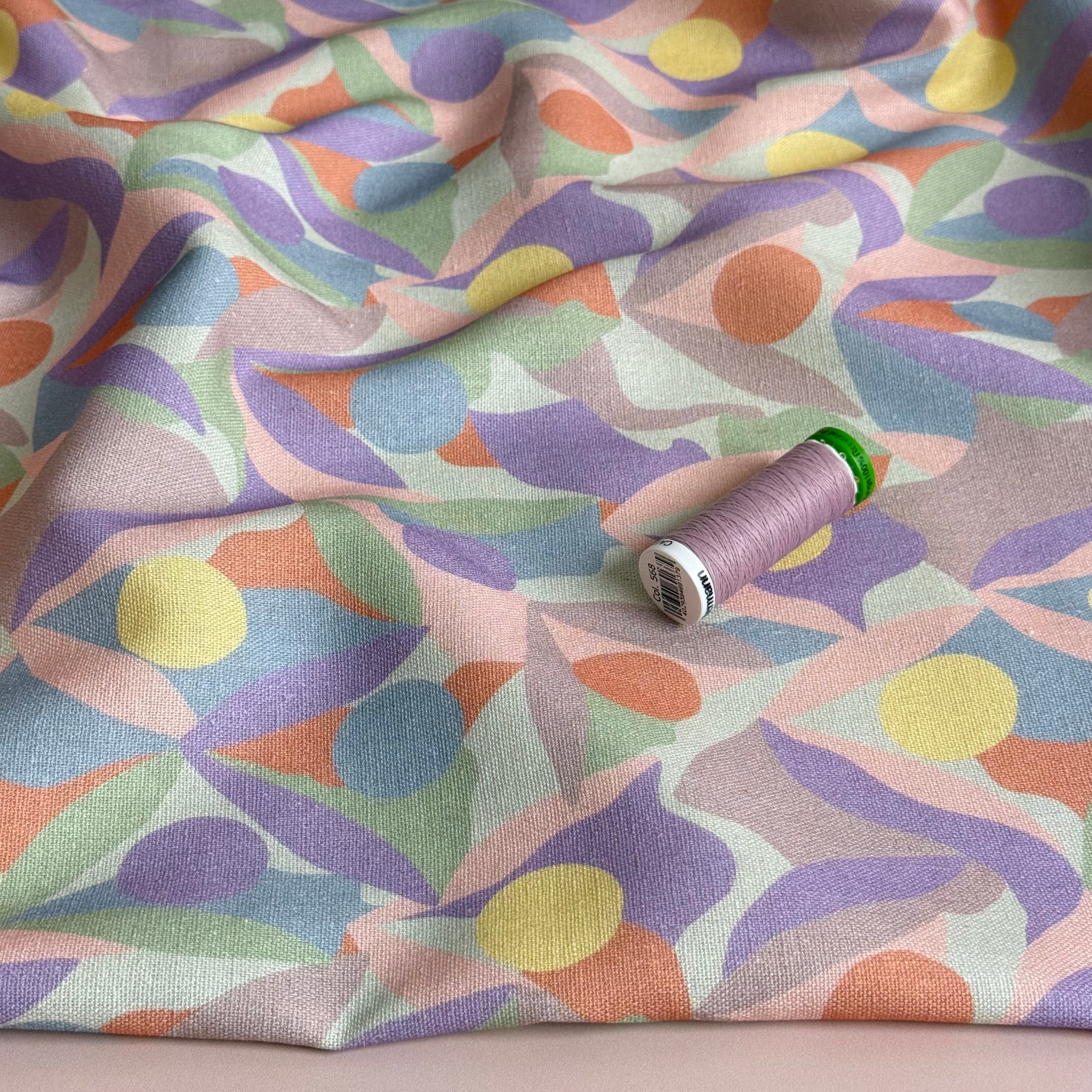 Pastel Shapes Lilac Viscose Linen Fabric