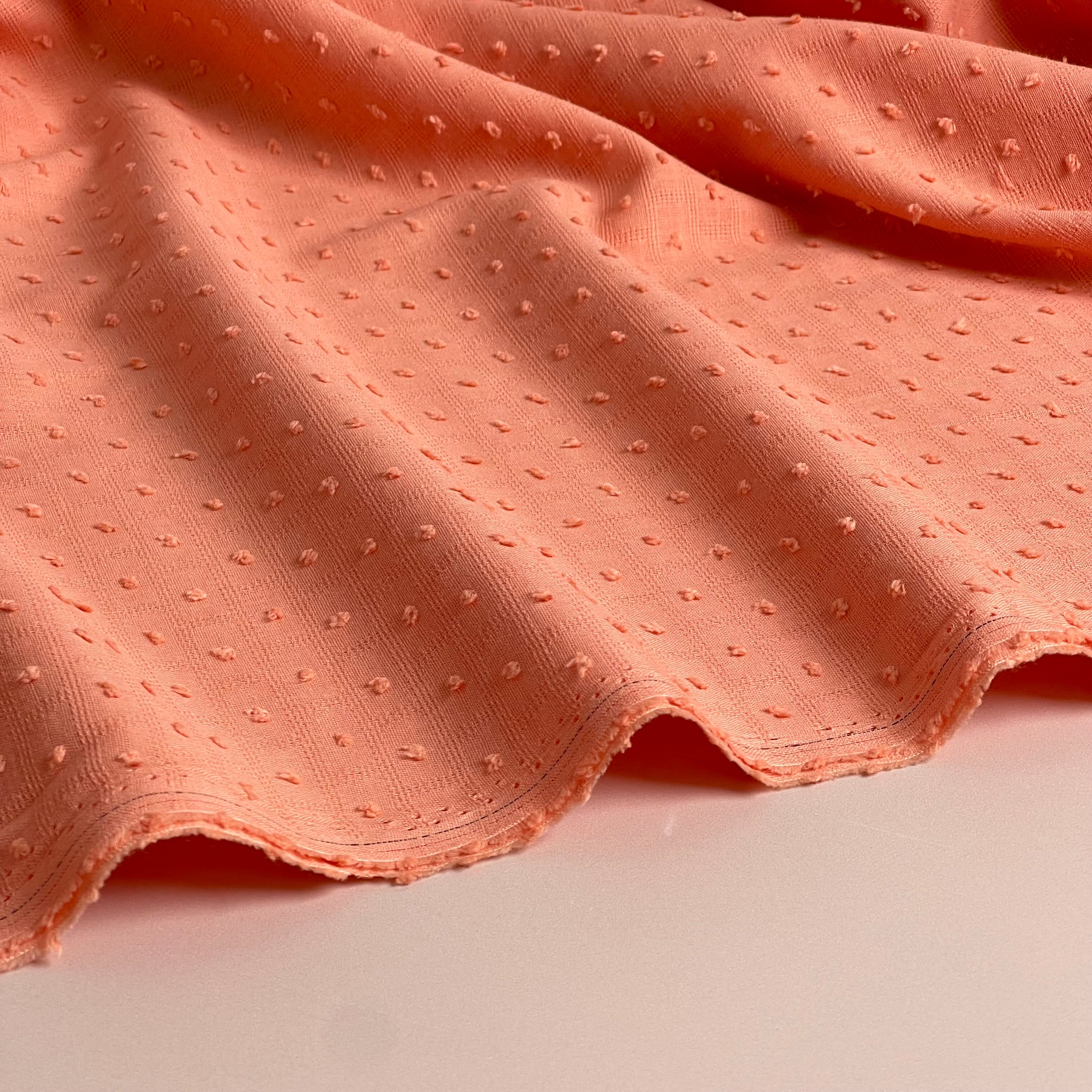 Solid Peach Cotton Dobby Check Fabric