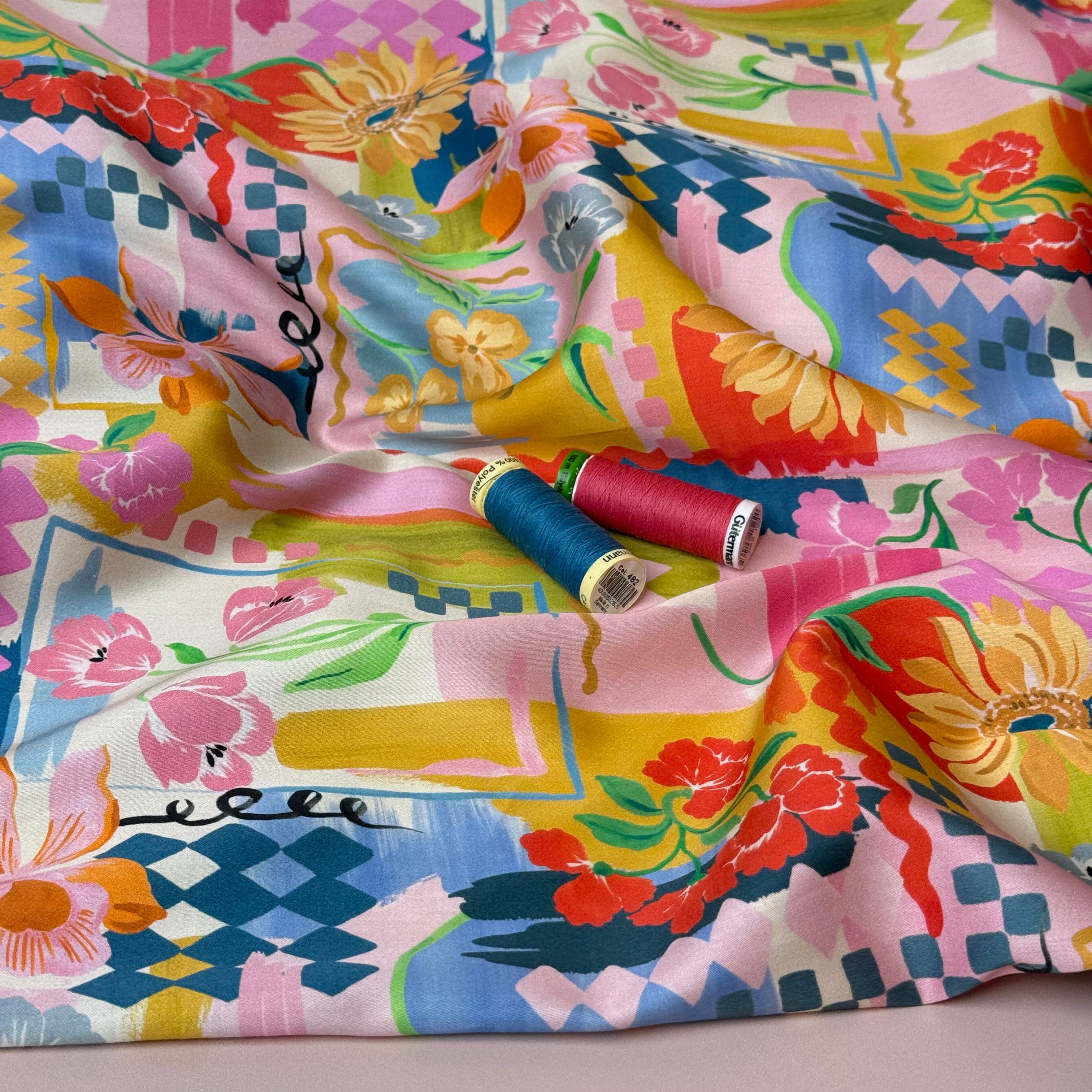 Holiday Patchwork Postcard Spring Cotton Sateen Fabric