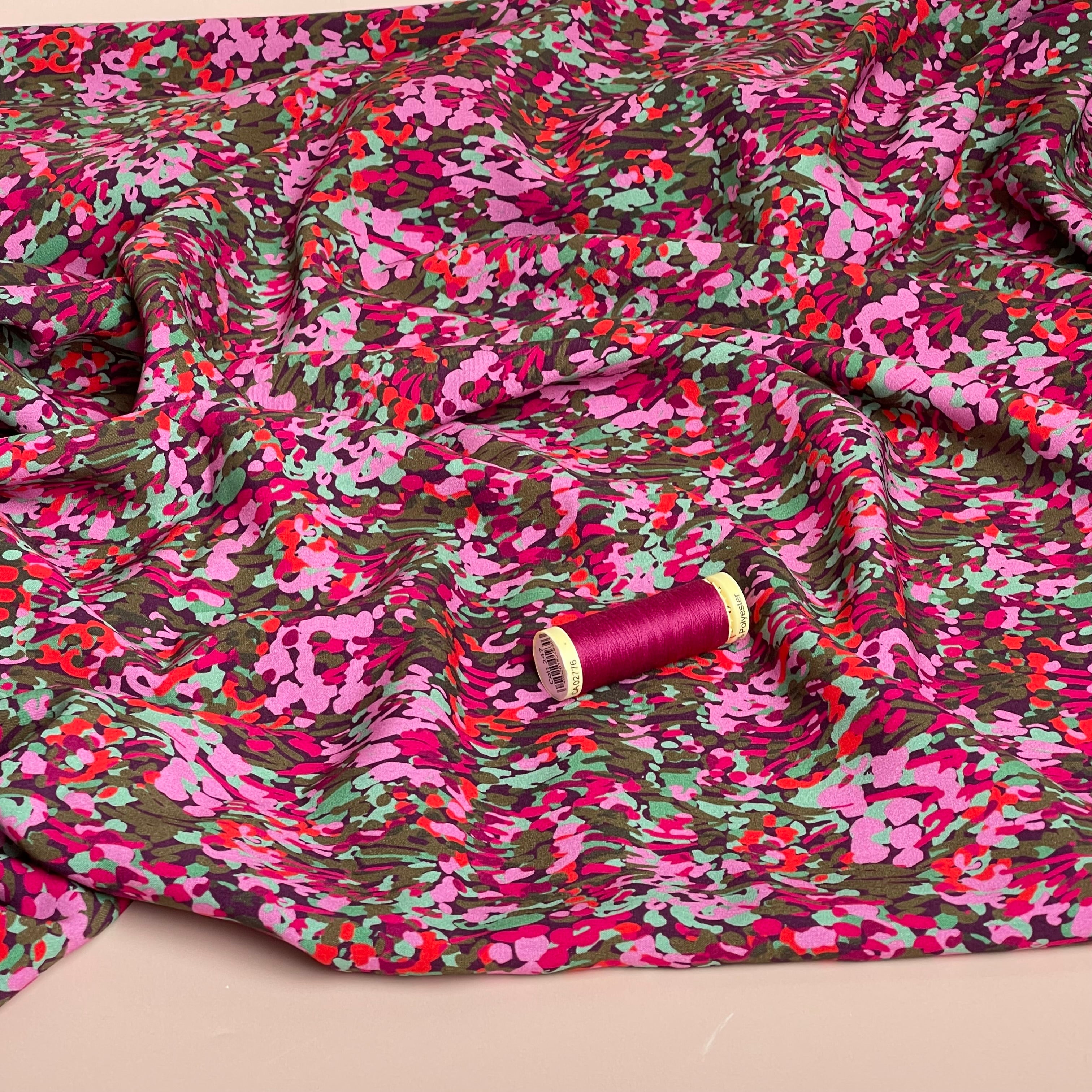 Nerida Hansen -Colourful Garden on Plum Viscose with LENZING™ ECOVERO™ fibres