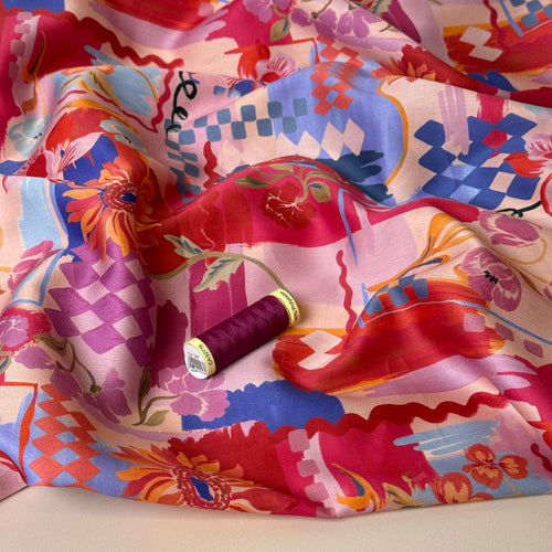 Holiday Patchwork Postcard Red Cotton Sateen Fabric