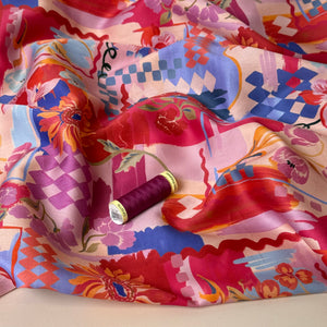 Holiday Patchwork Postcard Red Cotton Sateen Fabric