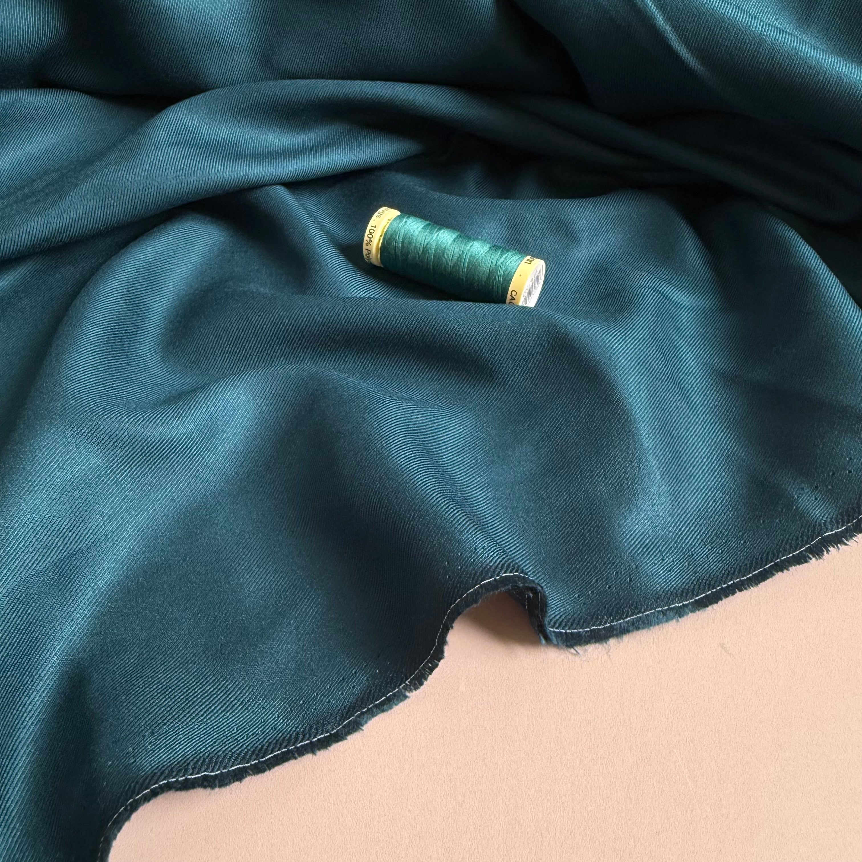 Ex-Designer Deadstock - Atlantic Teal Solid Viscose Twill Fabric