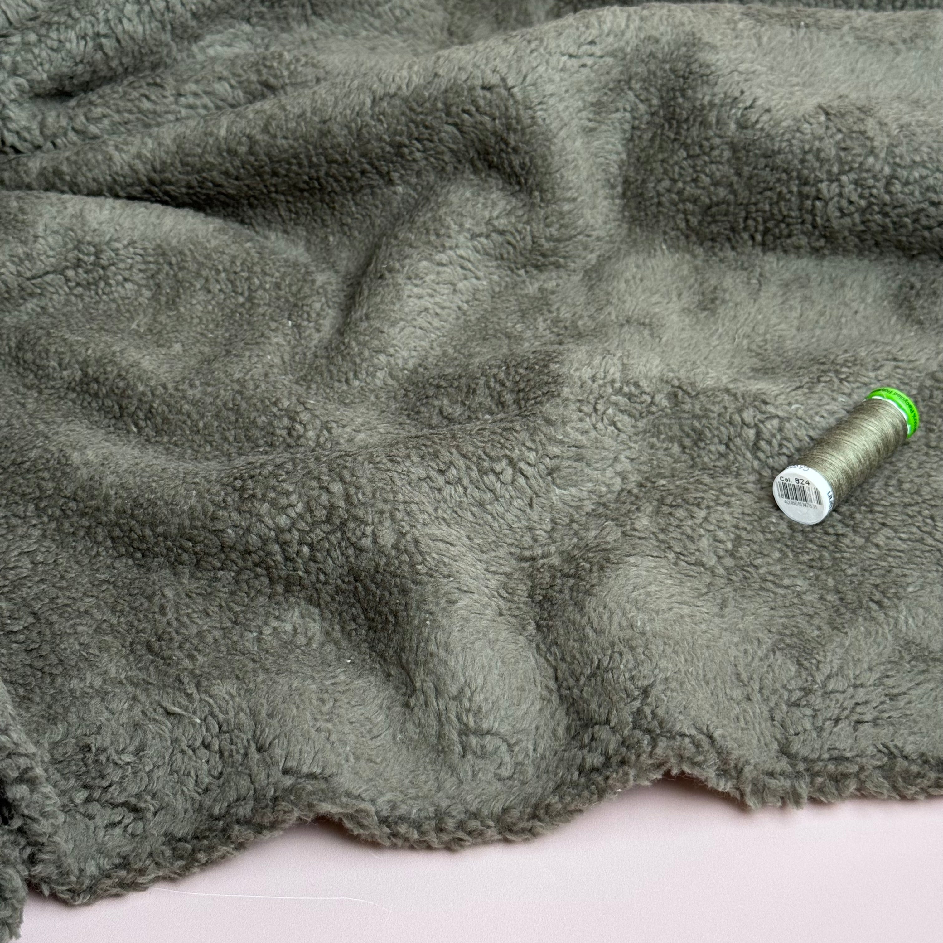 Cotton Teddy Fabric in Olive Green