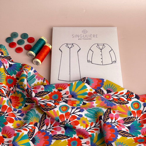 Sewing Kit - Sandalette Blouse and Dress in Phoenix Flowers Viscose