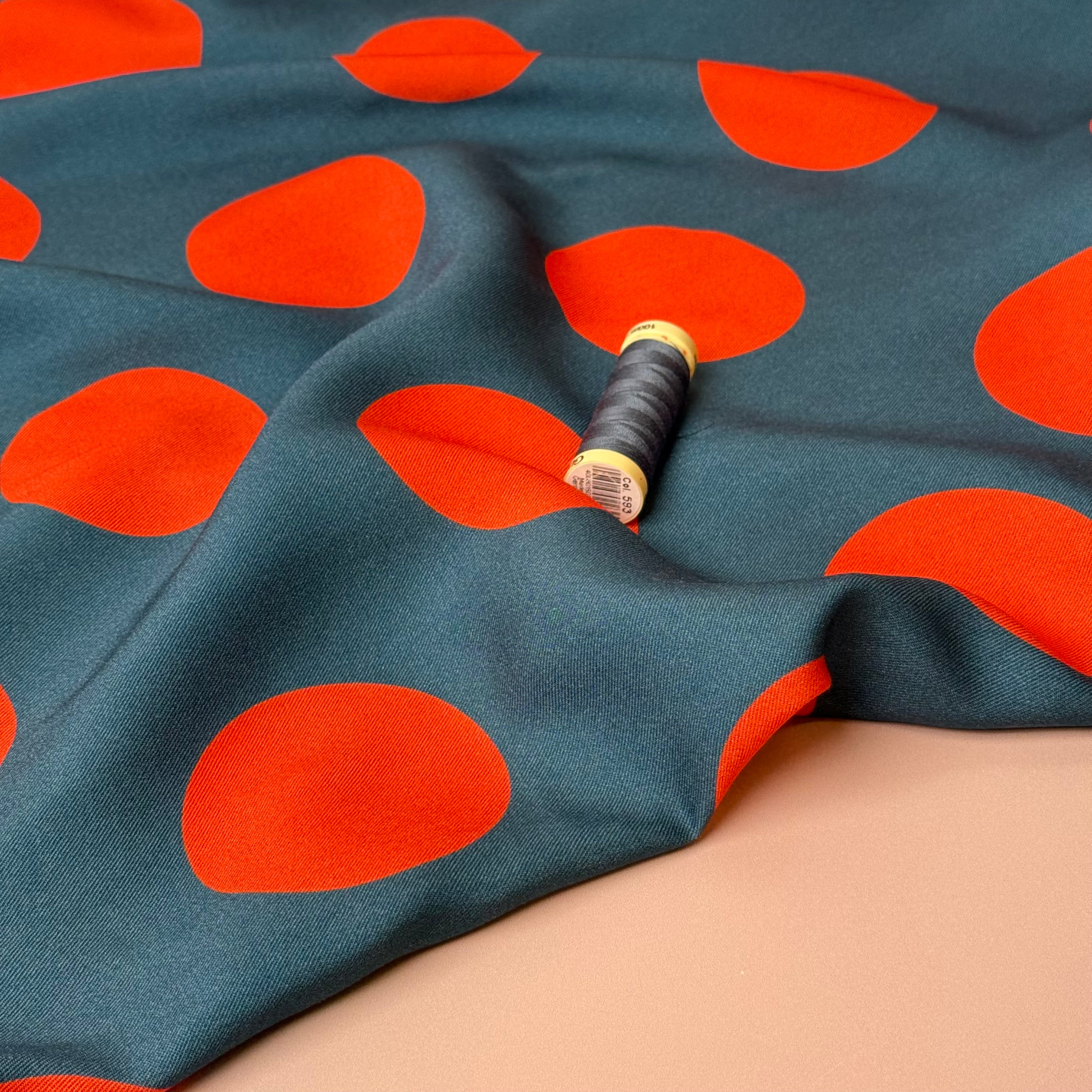 Light & Lush - Large Polka Dots in Orange Viscose Twill Fabric