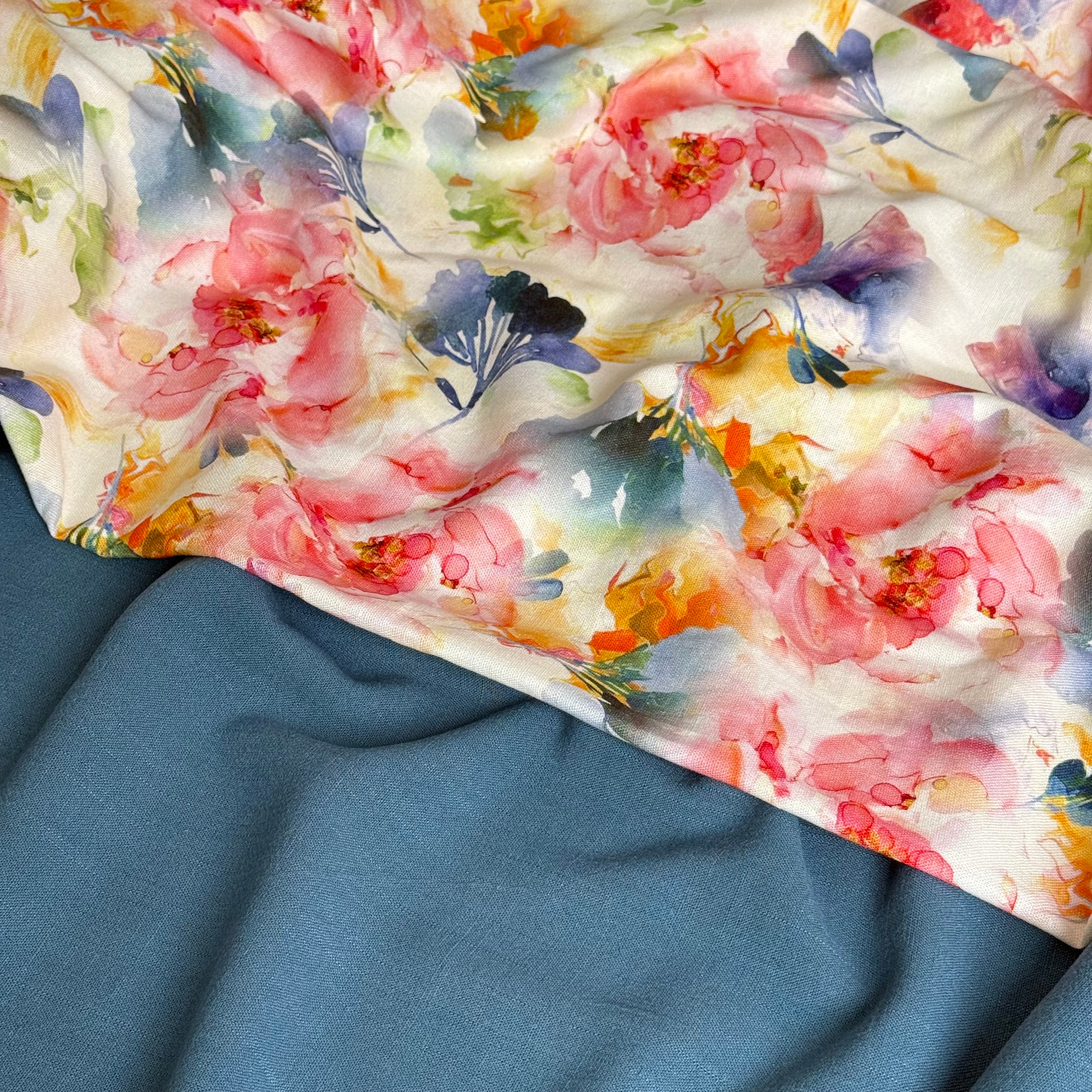 Flow Light Petrol Viscose Linen Blend Dress Fabric