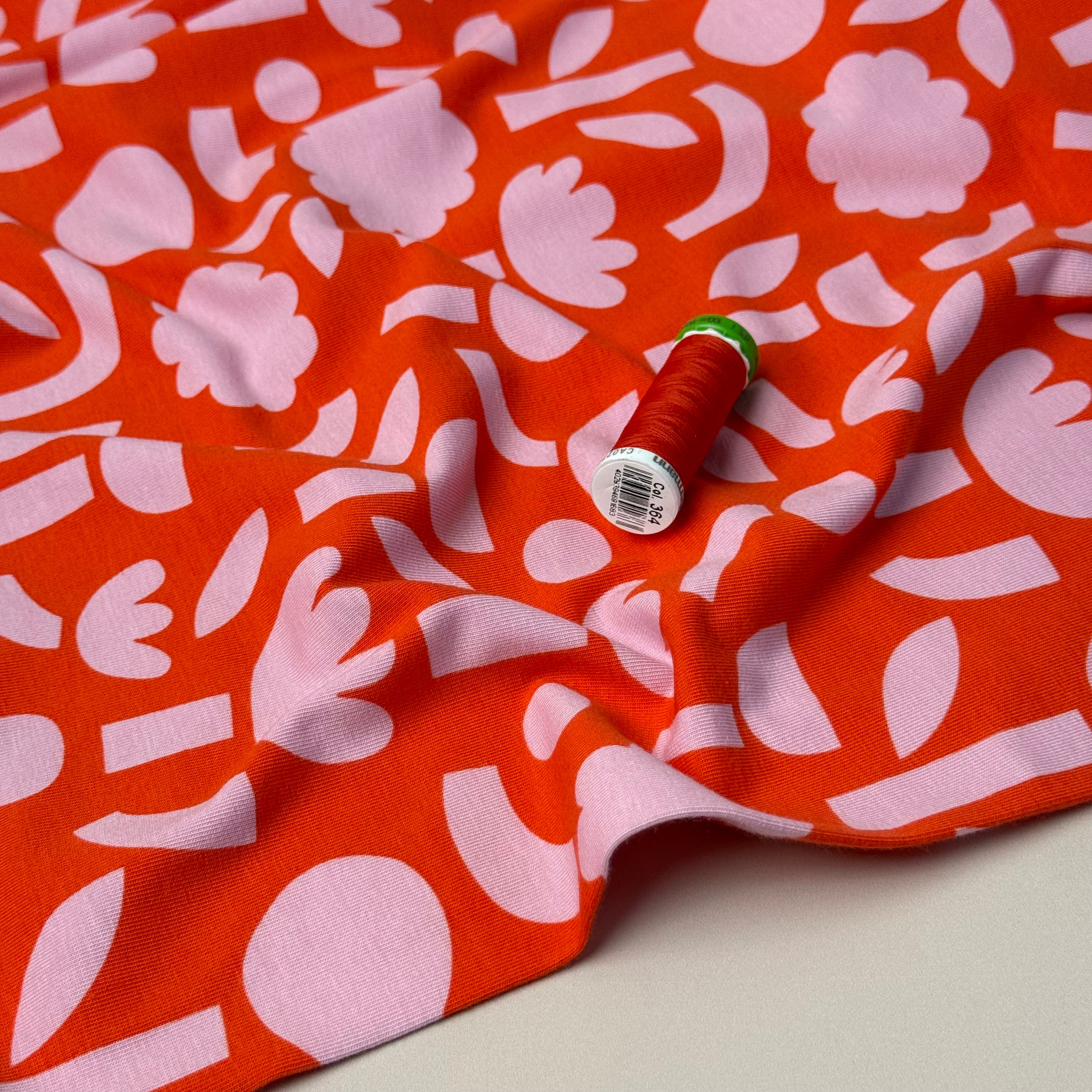 Abstract Shapes Orange GOTS Organic Cotton Jersey