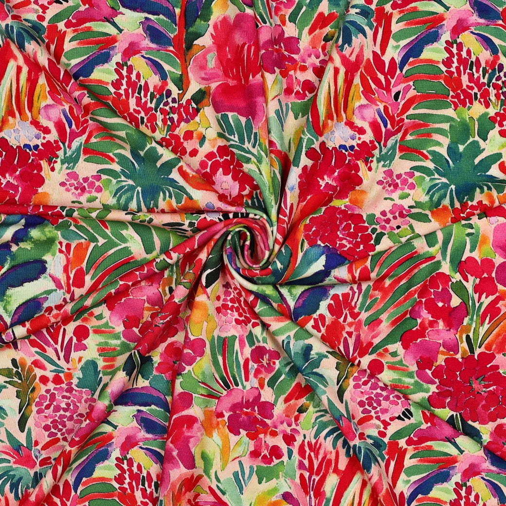 Impressionist Spring Garden Viscose Jersey Fabric
