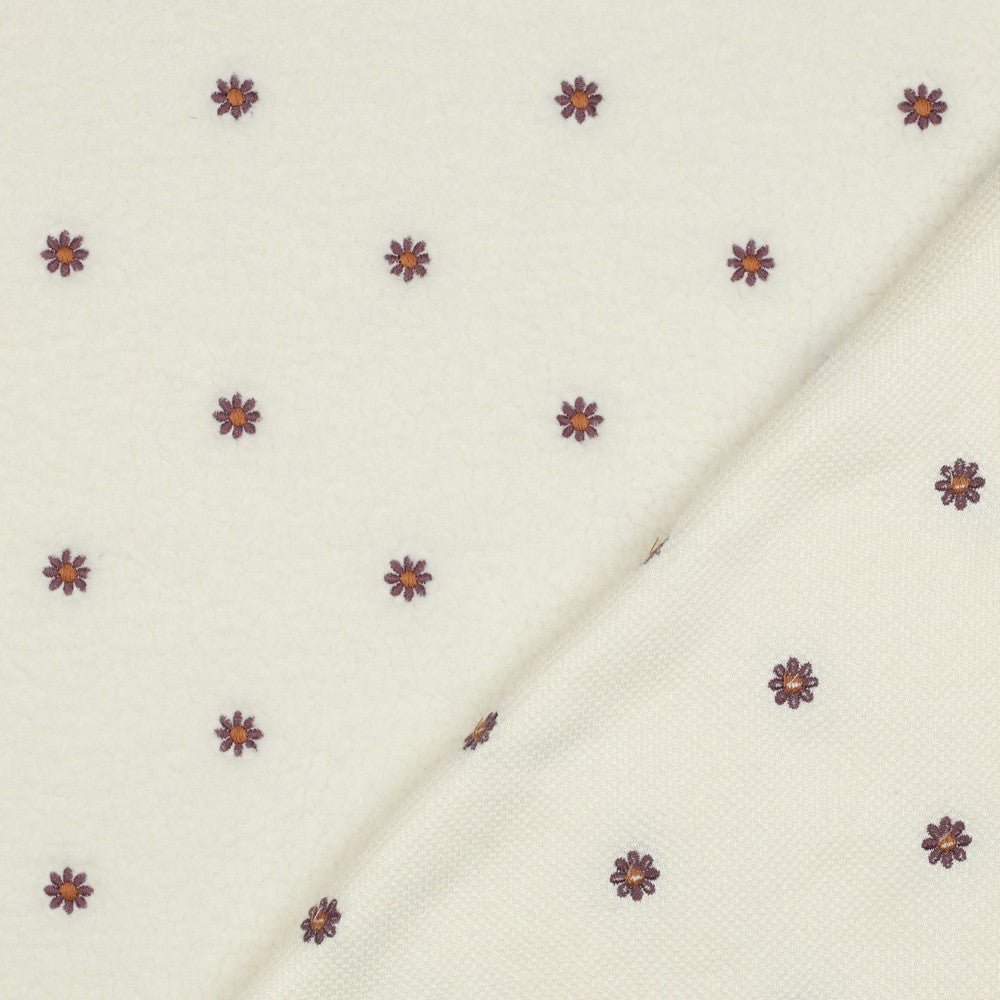 Embroidered Daisies on Ecru Teddy Fabric
