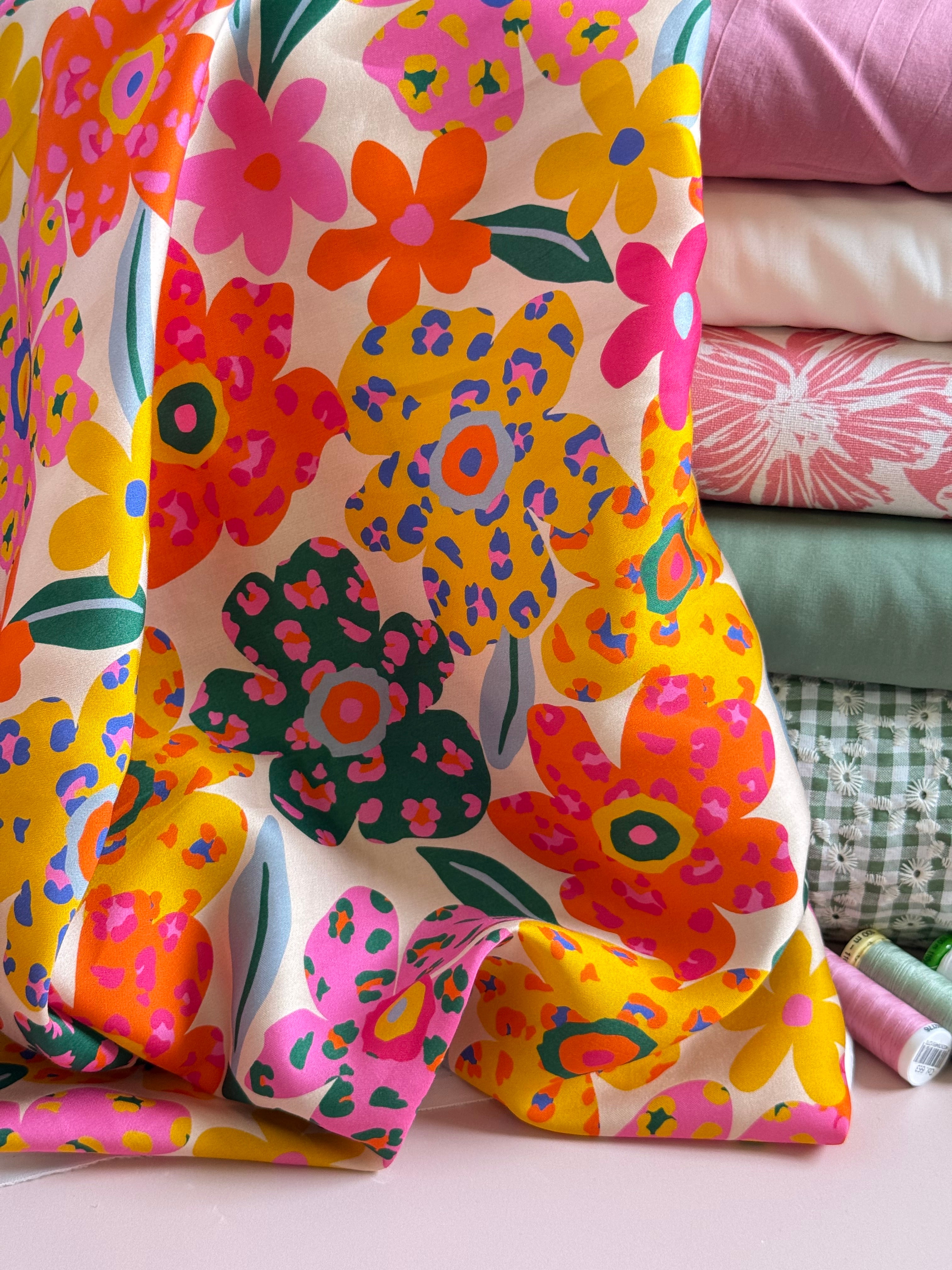 Leopard Blooms Lyocell Sateen Fabric