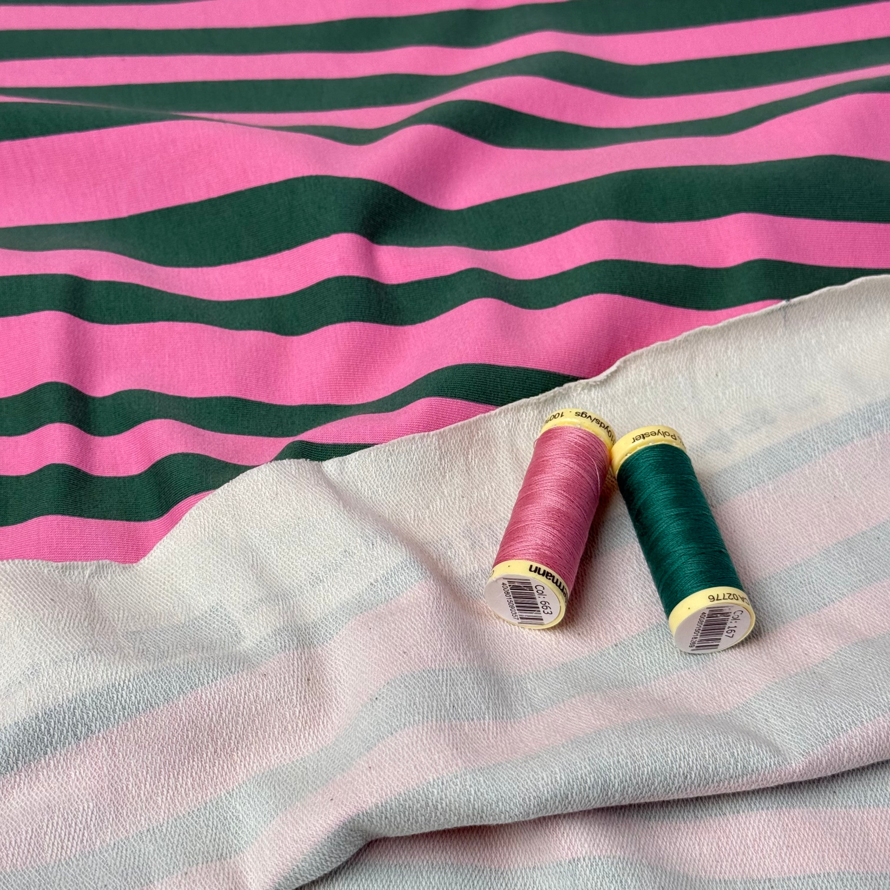 REMNANT 0.52 Metre - Wavy Stripes Green Organic GOTS Cotton French Terry