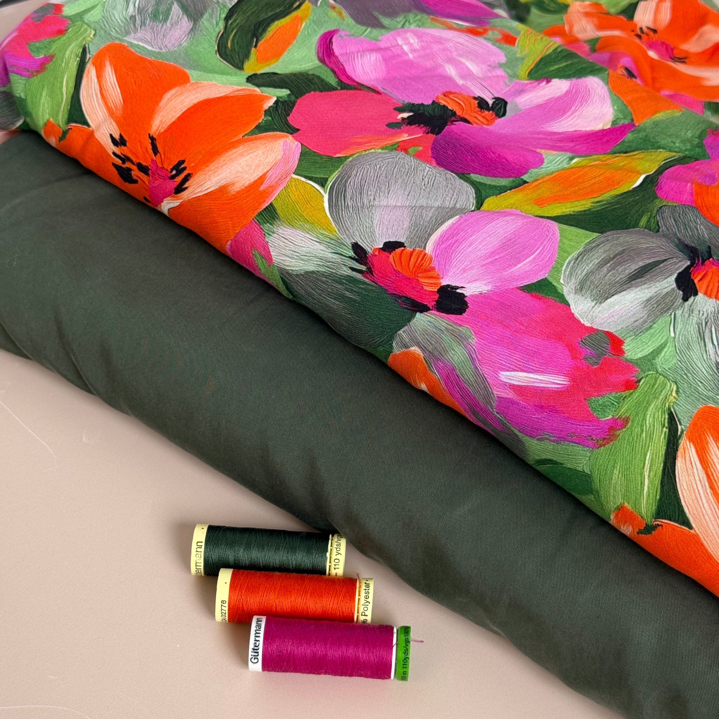 Painted Pastel Flowers LENZING™ ECOVERO™ Viscose Fabric