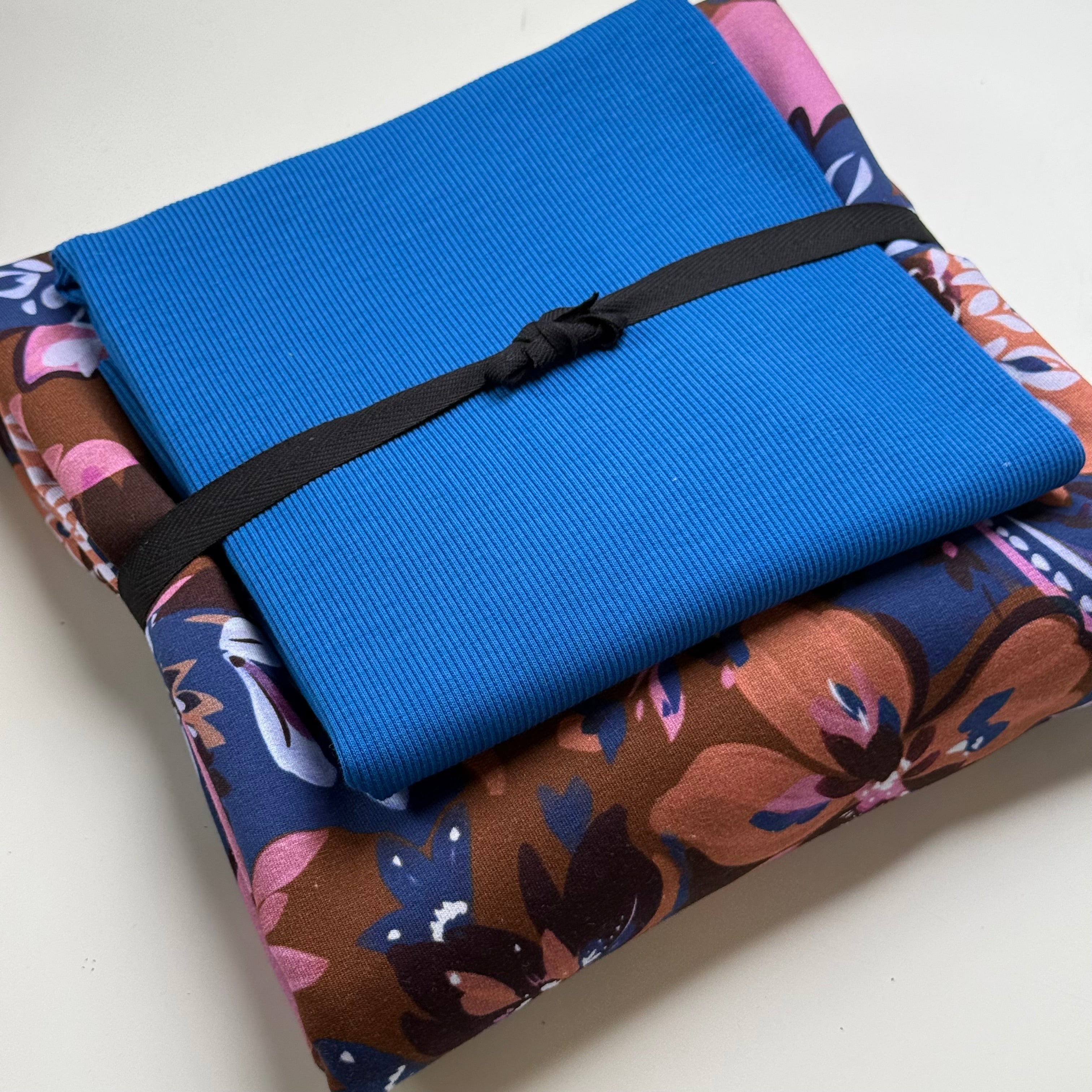 Colour Bundles - Painted Flowers Brown Cotton French Terry & Matching Ribbing