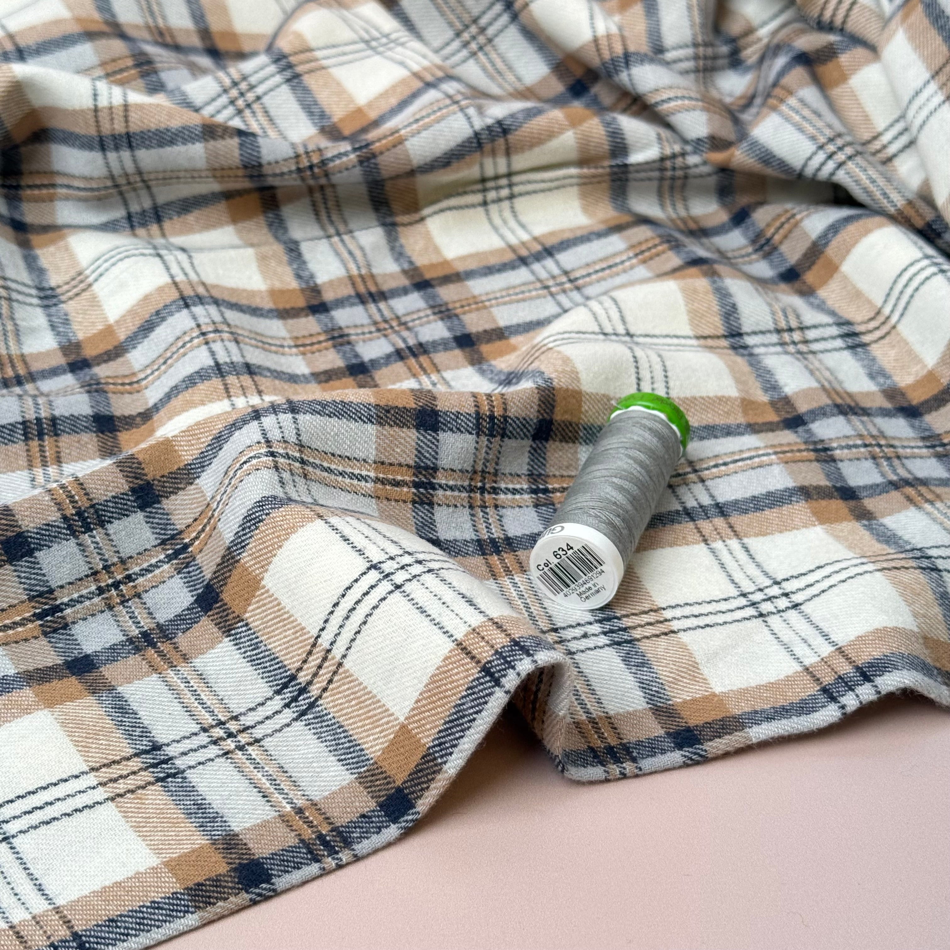 REMNANT 1.3 Metres - Plaid Oatmeal Brushed Cotton Flannel