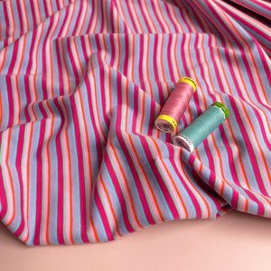 Rainbow Stripe in Pink and Blue Cotton Jersey Fabric