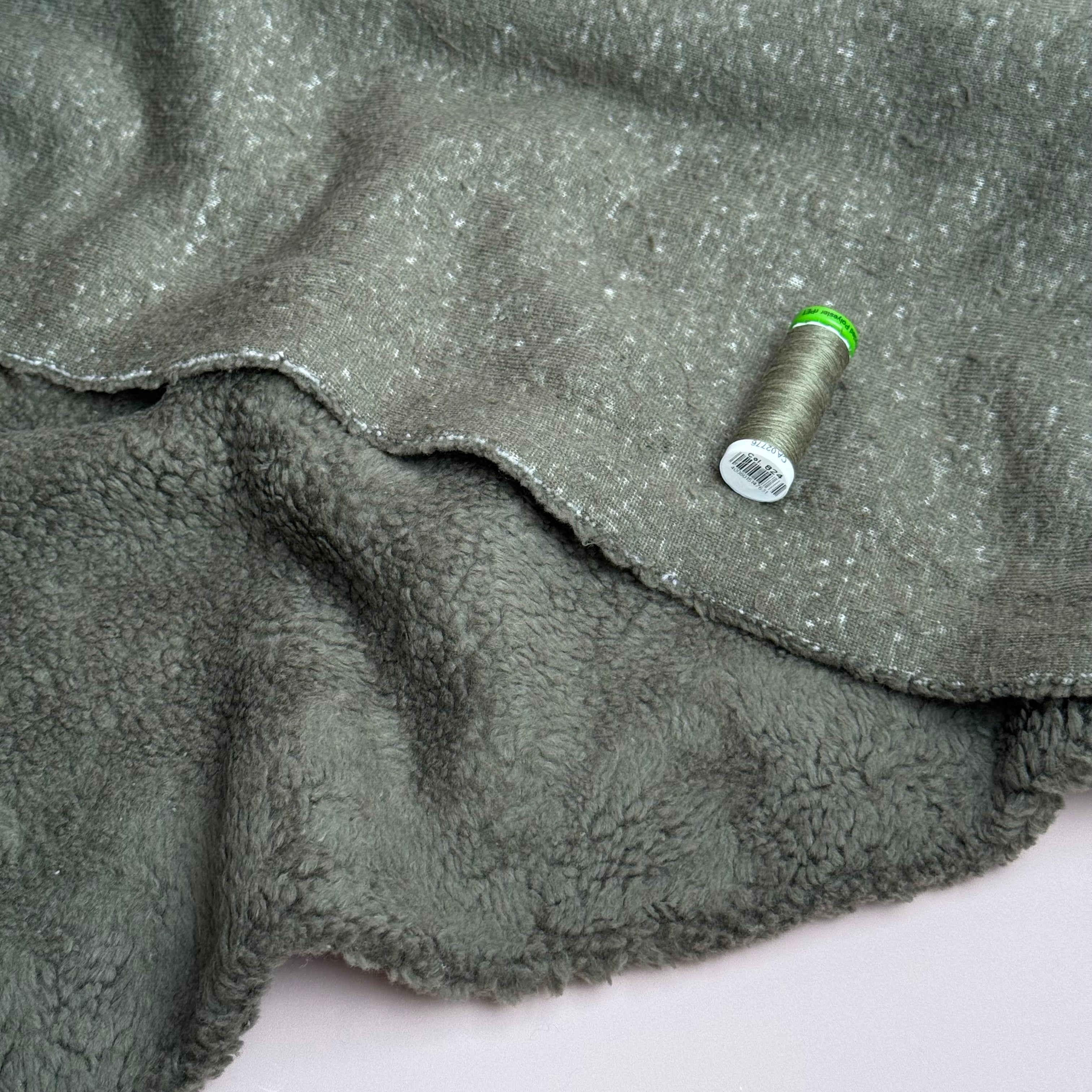 Cotton Teddy Fabric in Olive Green